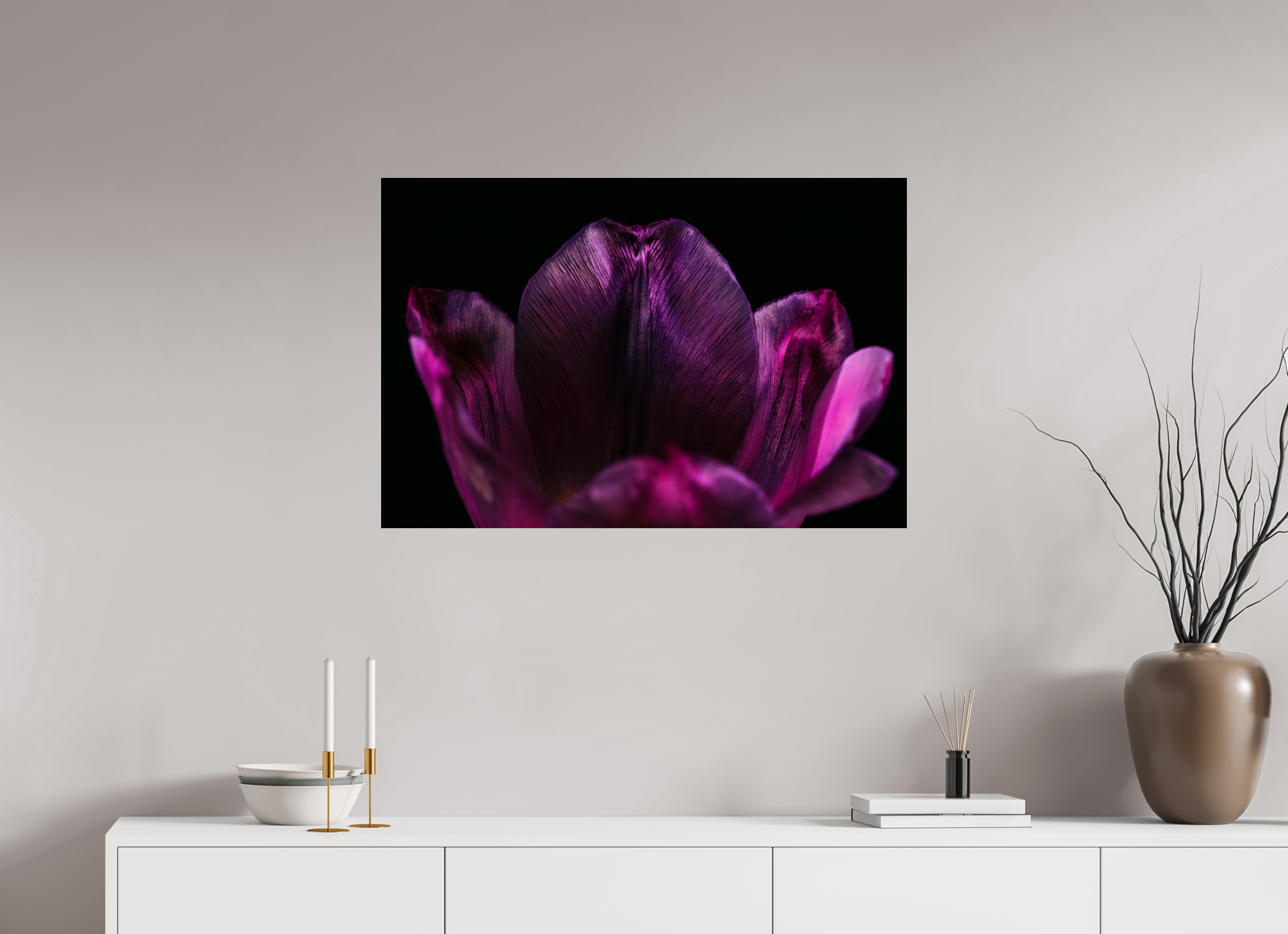 90 x 60 cm, Acrylglas, glänzend, 2 mm, Dibond 3 mm, mit Aufhängung Purple Silent