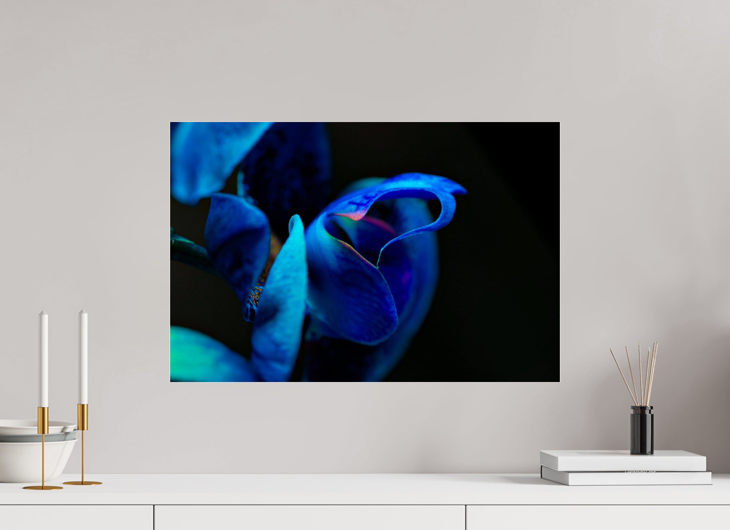 60 x 40 cm, Acrylglas, glänzend, 2 mm, Dibond 3 mm, mit Aufhängung Midnight Blue Hart Flower