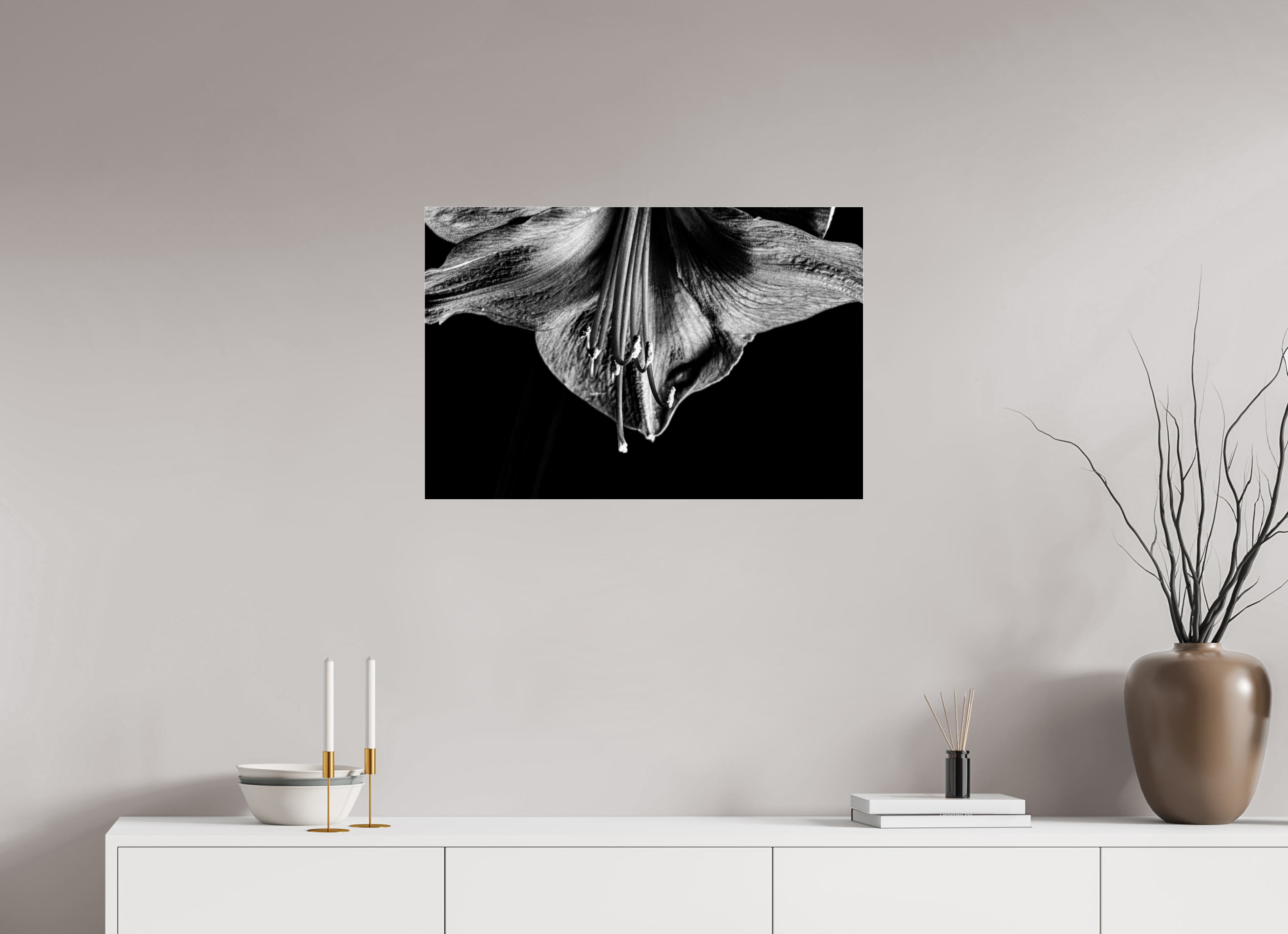 75 x 50 cm, Acrylglas, glänzend, 2 mm, Dibond 3 mm, mit Aufhängung Amaryllis Half Moon
