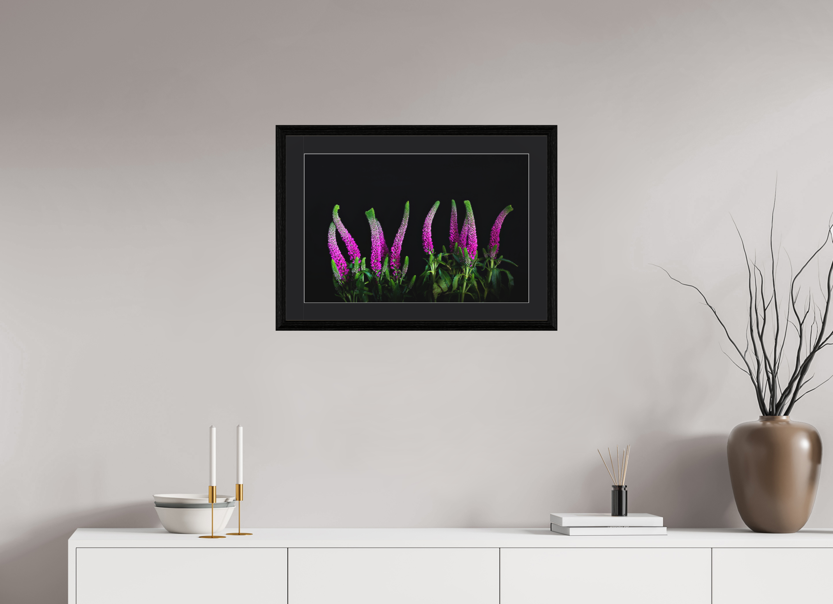 60 x 40 cm, Hahnemühle FineArt Baryta im schwarzen Eichen Rahmen, 27mm,Museumsglas, Passepartout Schwarz Pink Worm Parade - Fine Art