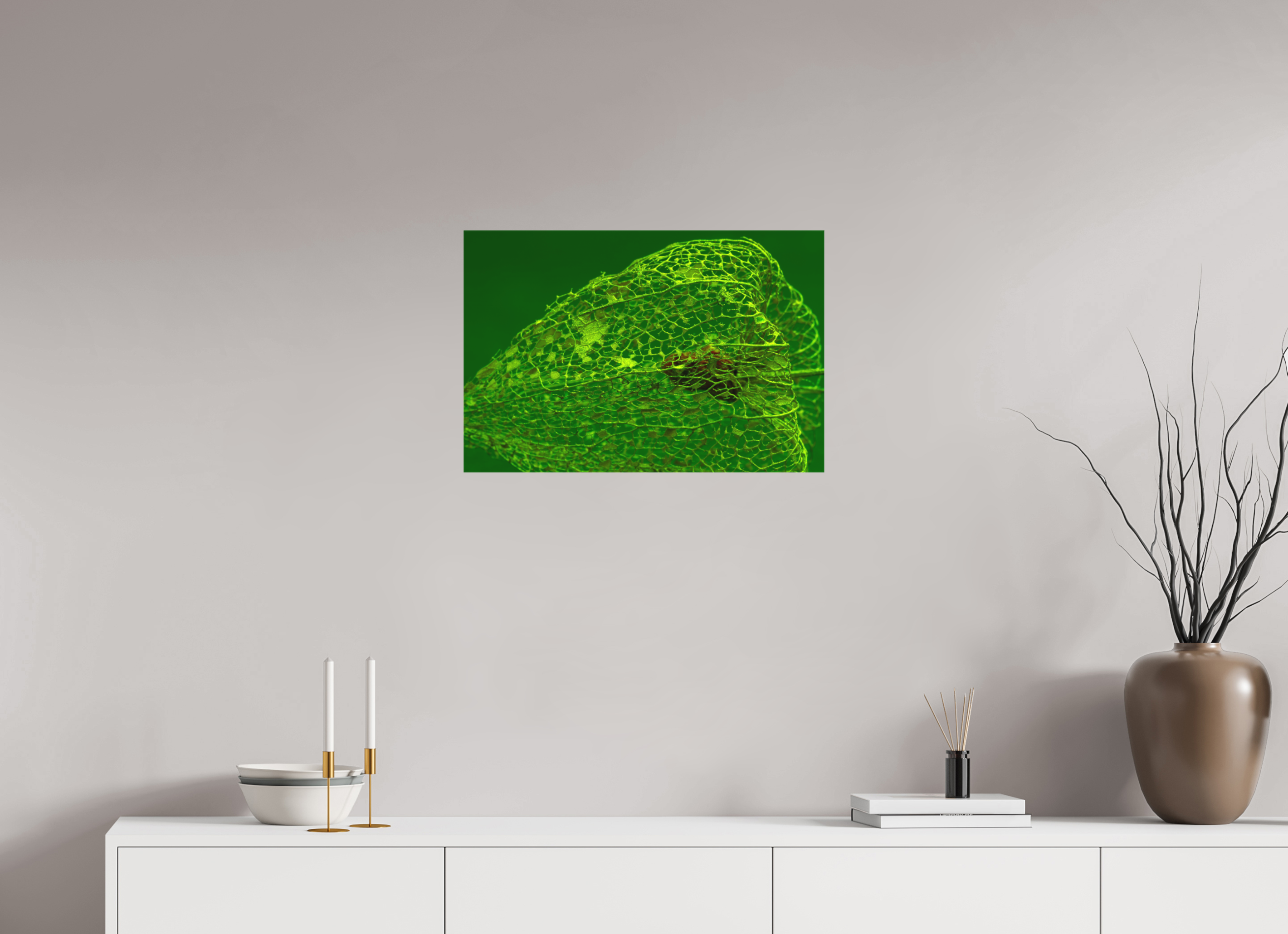 60 x 40 cm, Foto-Leinwand aus hochwertigem Textil, 40mm Herz der Physalis Grün