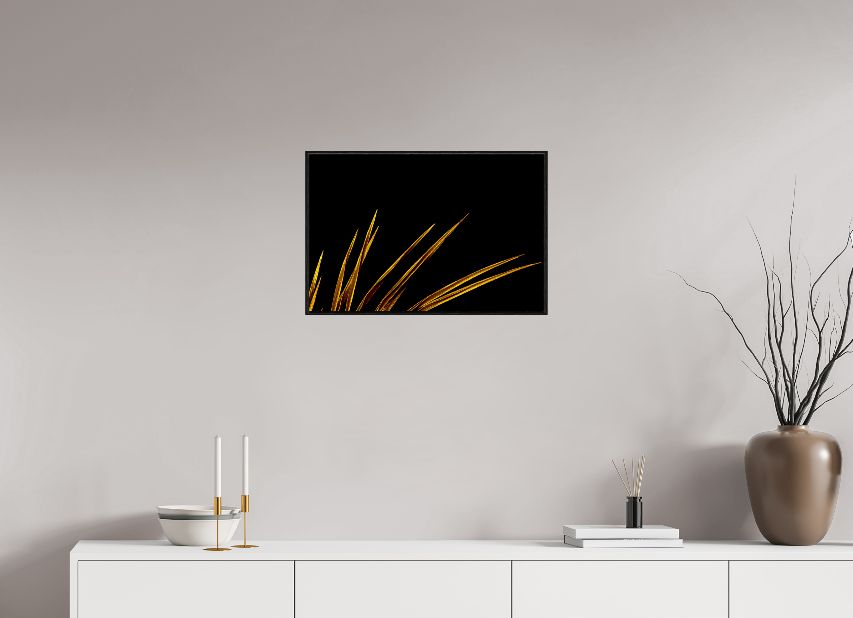 60 x 40 cm, Foto im schwarzen Schattenfugen-Rahmen hinter Acryglas, 2 mm, glänzend Golden Tips
