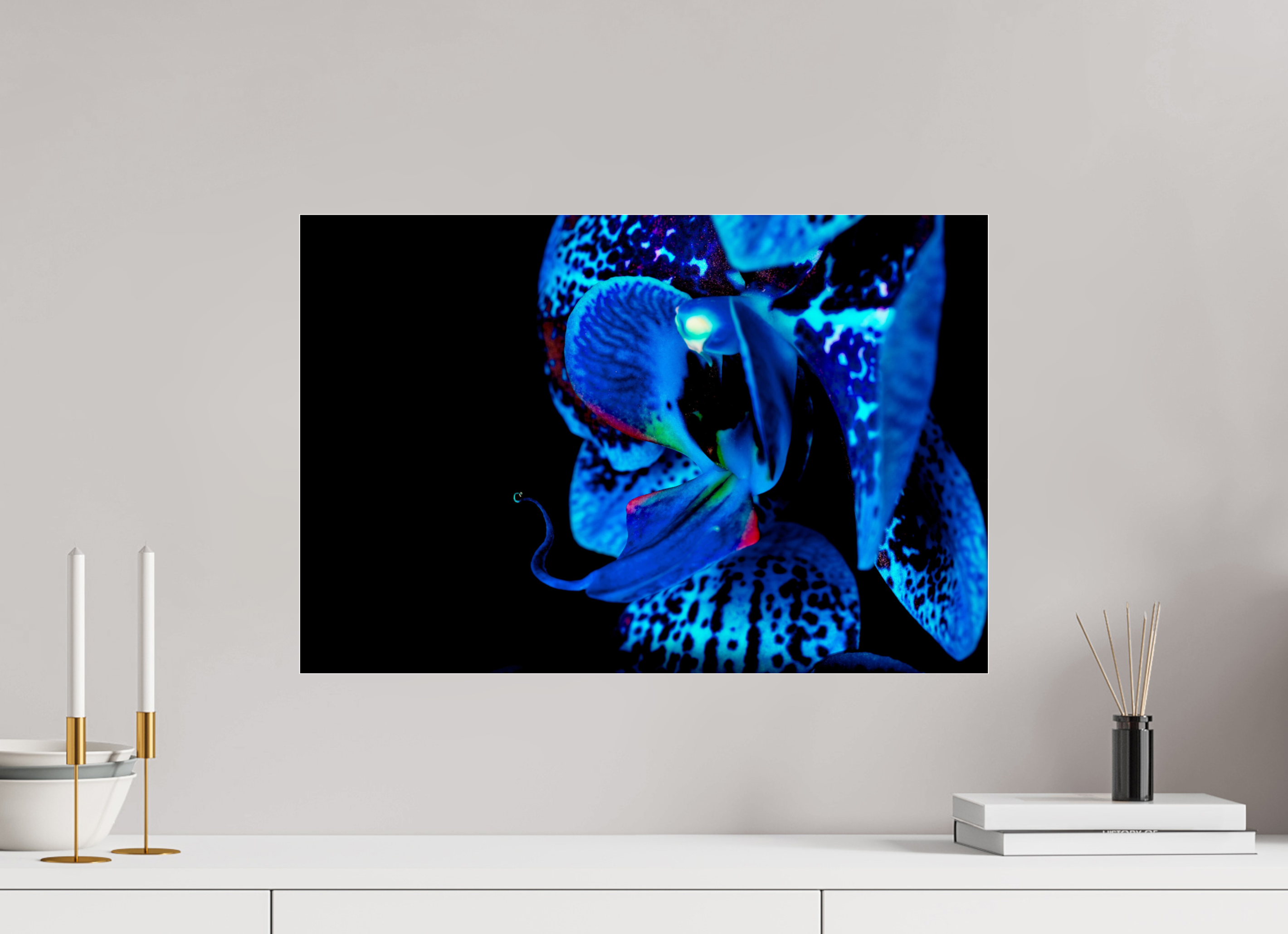 60 x 40 cm, Acrylglas, glänzend, 2 mm, Dibond 3 mm, mit Aufhängung Indigo Ammer Flower