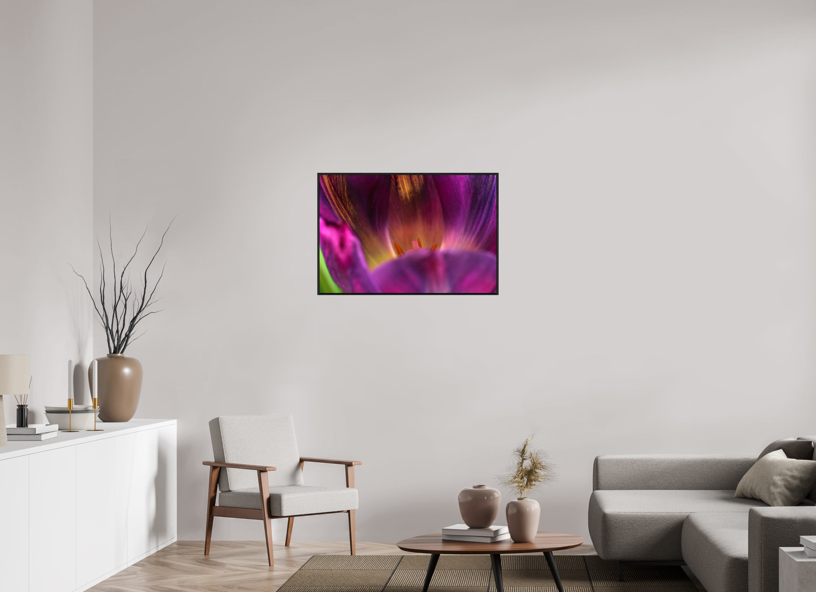90 x 60 cm, Foto im schwarzen Schattenfugen-Rahmen hinter Acryglas, 2 mm, glänzend Purple Beauty