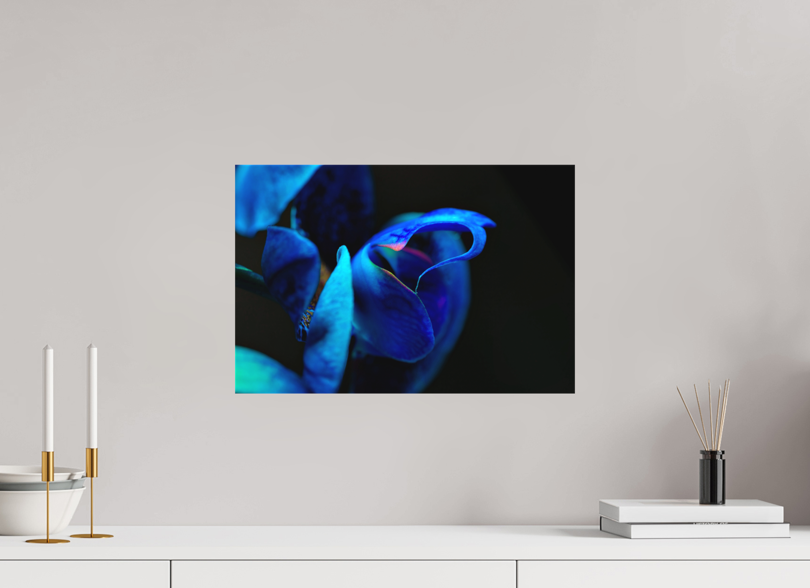 45 x 30 cm, Foto-Leinwand aus hochwertigem Textil, 40mm Midnight Blue Hart Flower