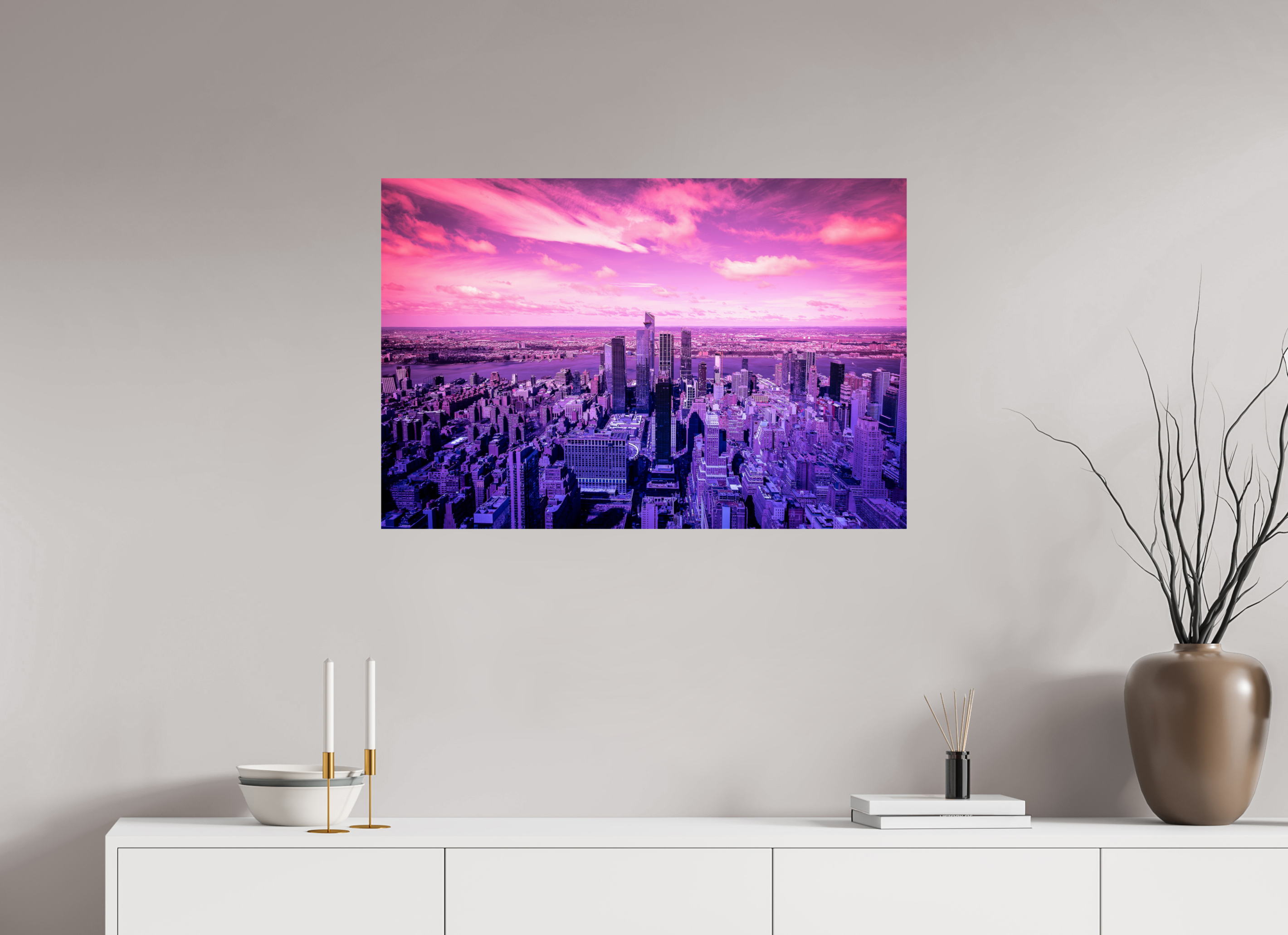 90 x 60 cm, ChromaLuxe HD Metal Print, mit Aufhängung New York Pink Symphony