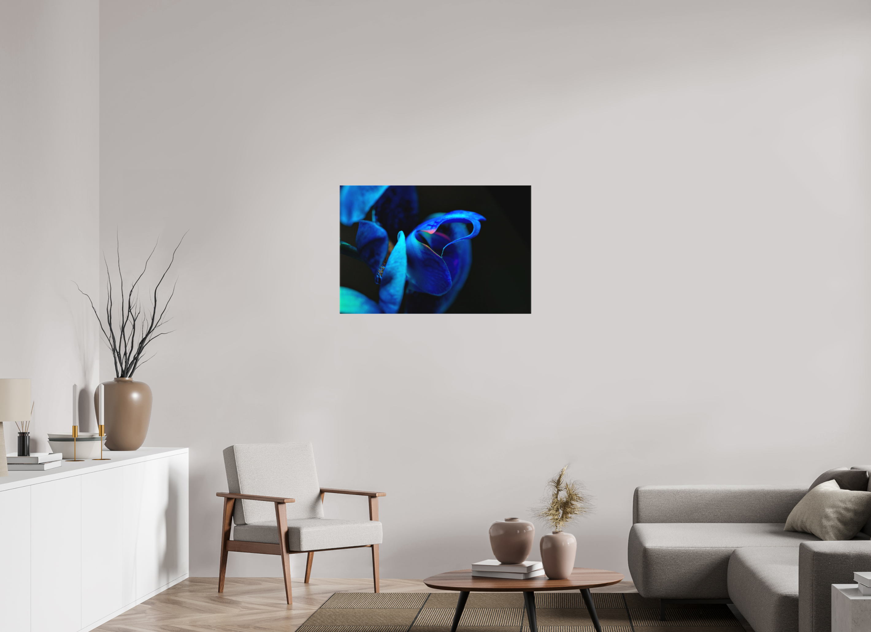 90 x 60 cm, Foto-Leinwand aus hochwertigem Textil, 40mm Midnight Blue Hart Flower