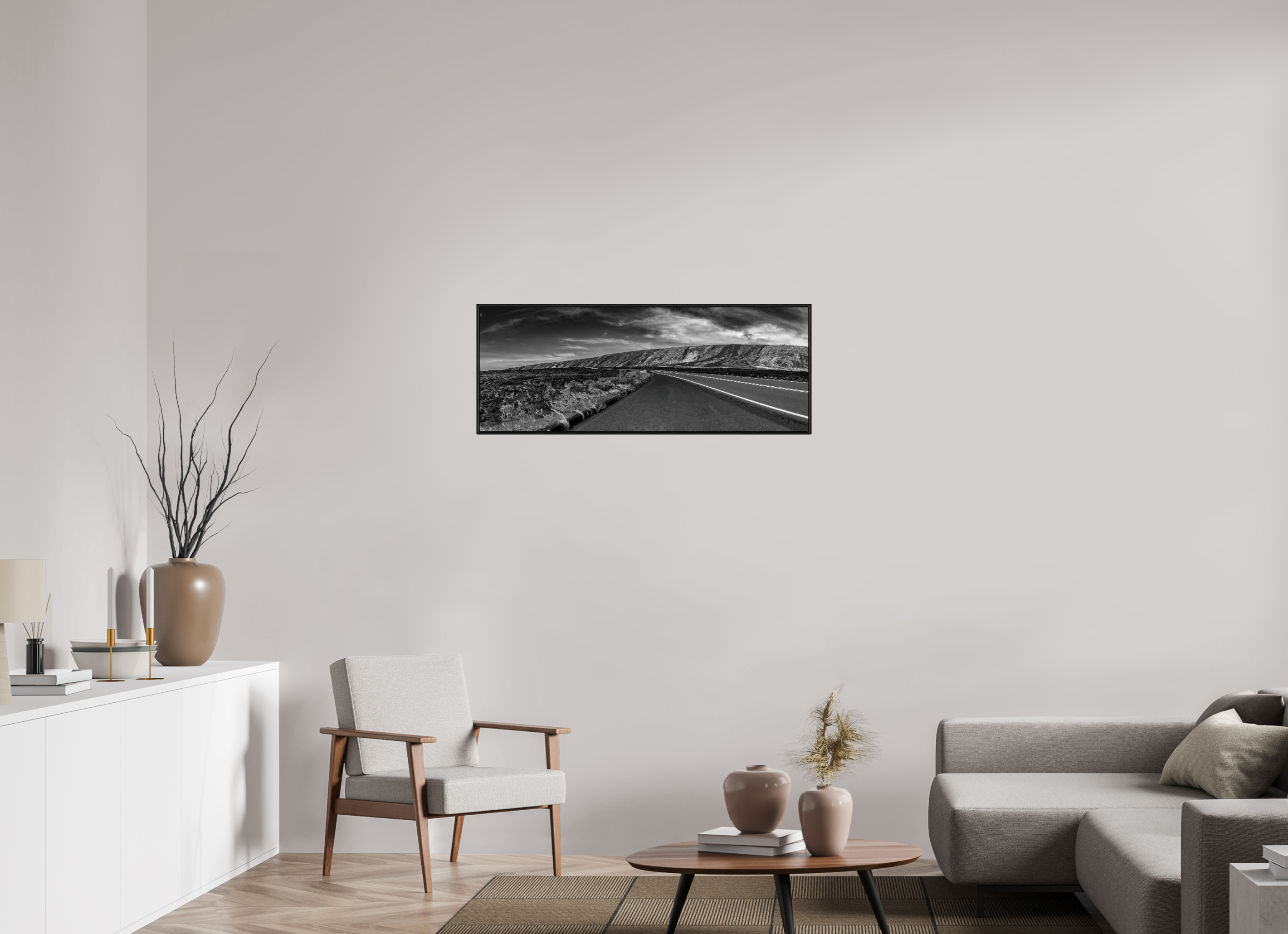 105,8 x 40 cm, Foto im schwarzen Schattenfugen-Rahmen hinter Acryglas, 2 mm, glänzend Lava Curve