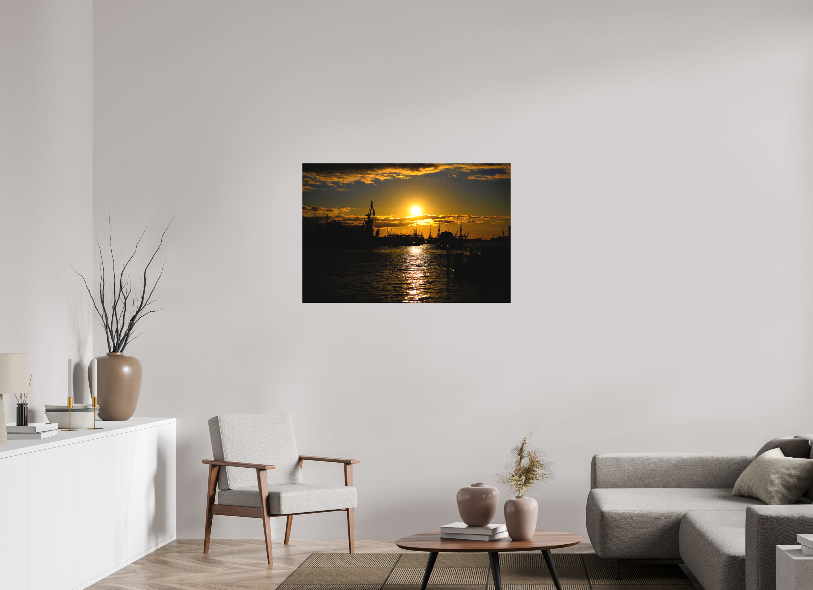 105 x 70 cm, Foto-Leinwand aus hochwertigem Textil, 40mm Golden Harbour Sunset