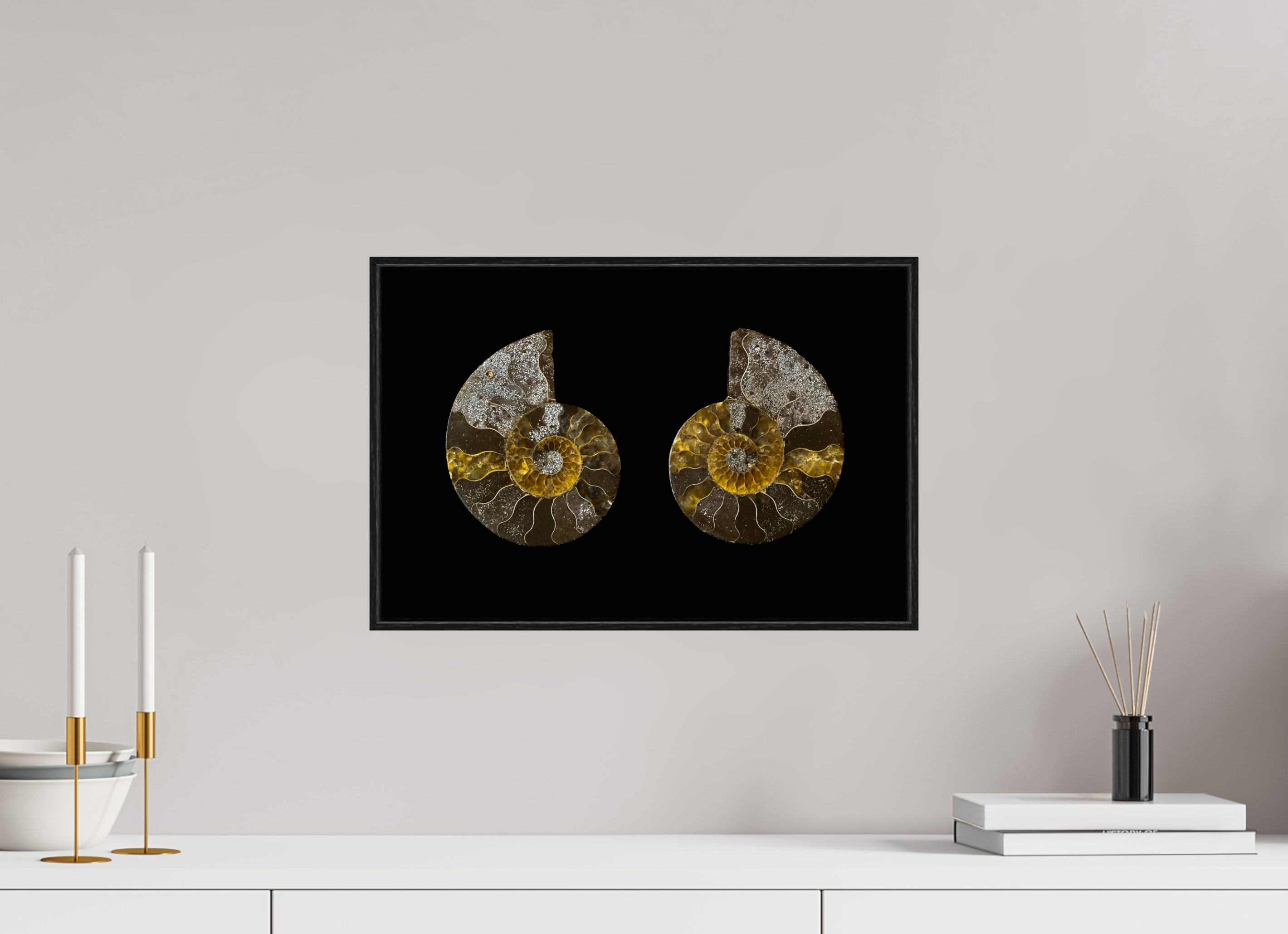 45 x 30 cm, Foto im schwarzen Schattenfugen-Rahmen hinter Acryglas, 2 mm, glänzend Fossil Memory