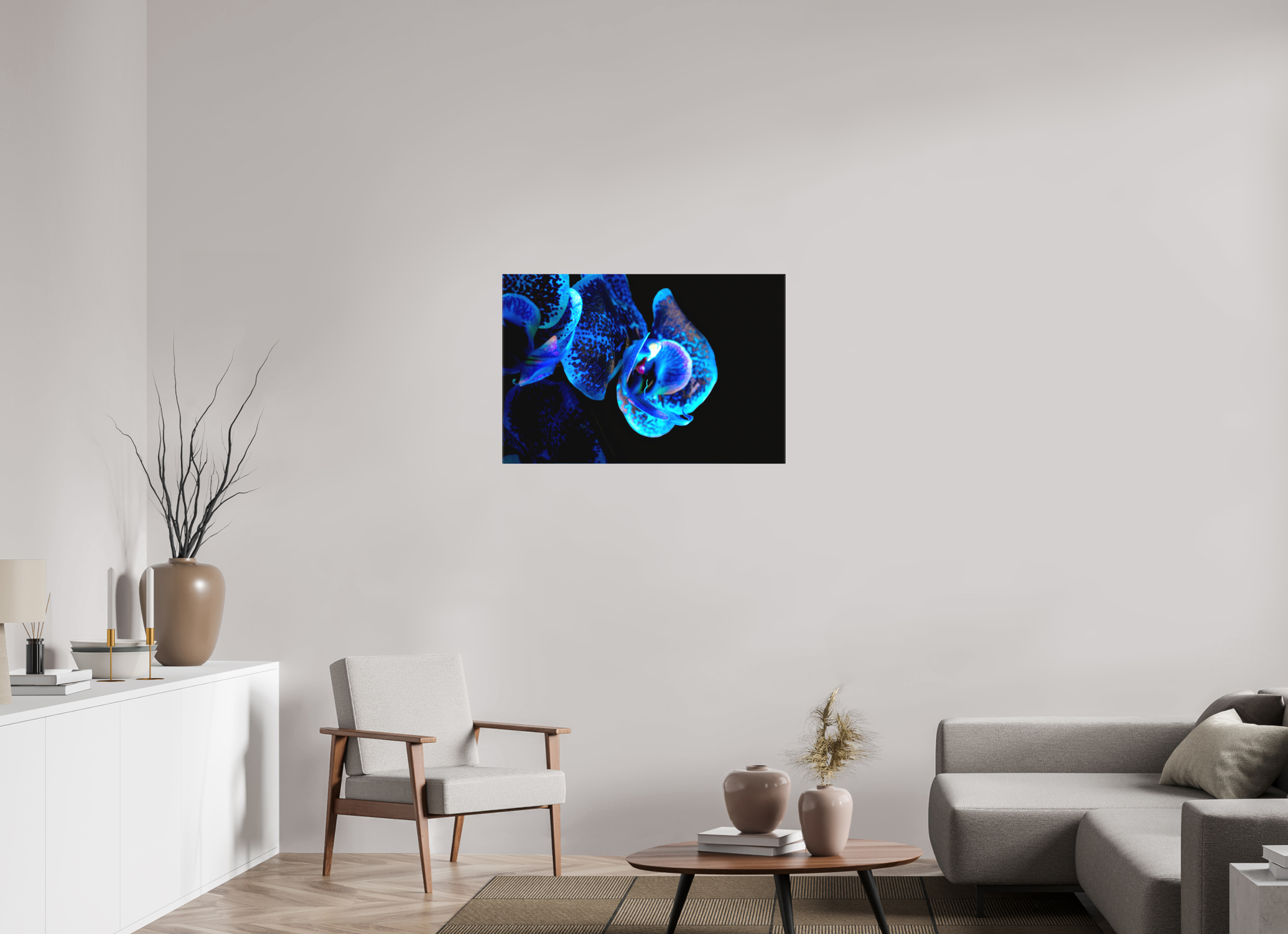 90 x 60 cm, Foto-Leinwand aus hochwertigem Textil, 40mm Lapislazuli Chameleon Flower