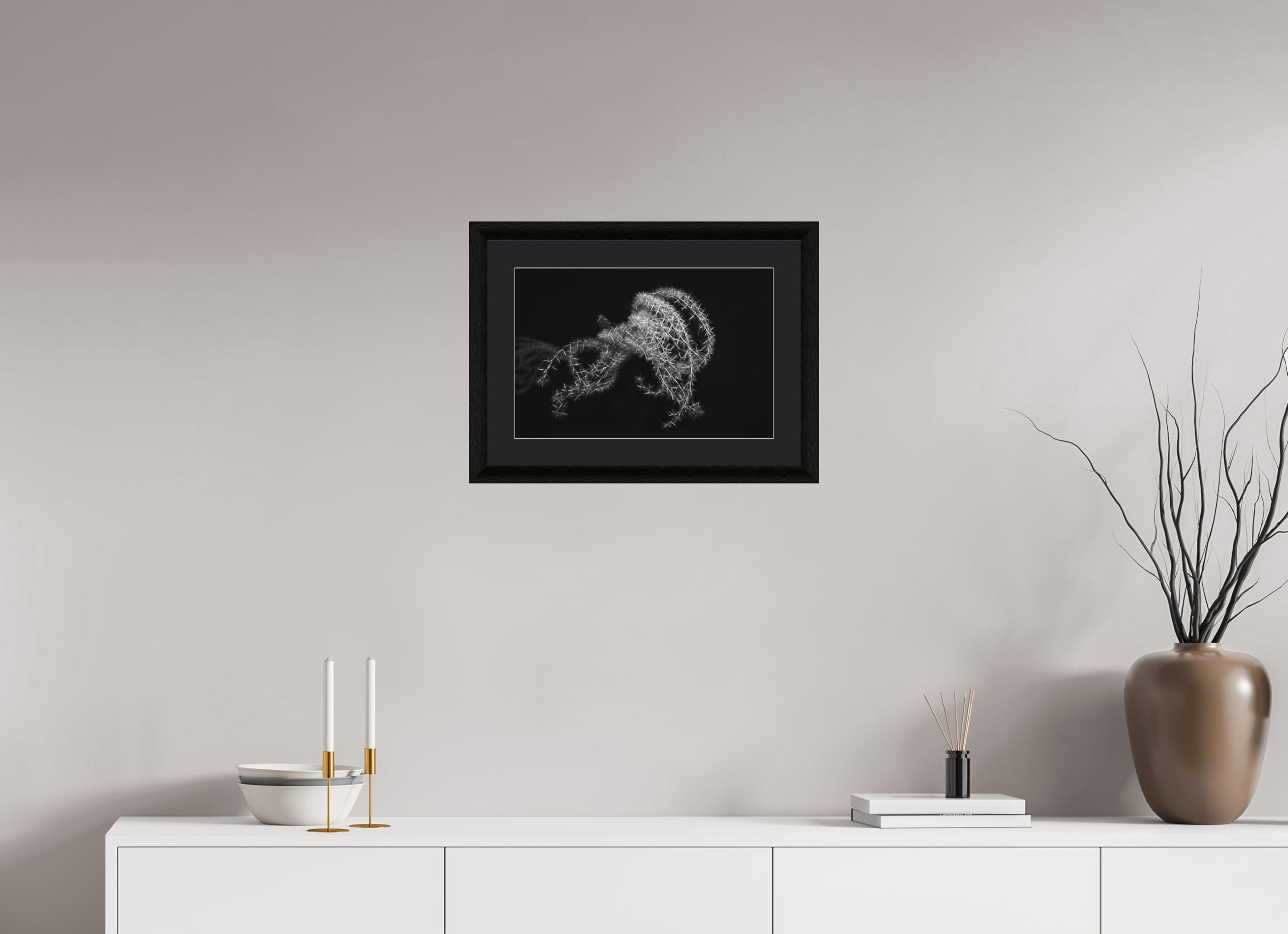 45 x 30 cm, Foto im schwarzen Ebenholz Rahmen 30mm, Museumsglas, Passepartout Schwarz Ghost Grass