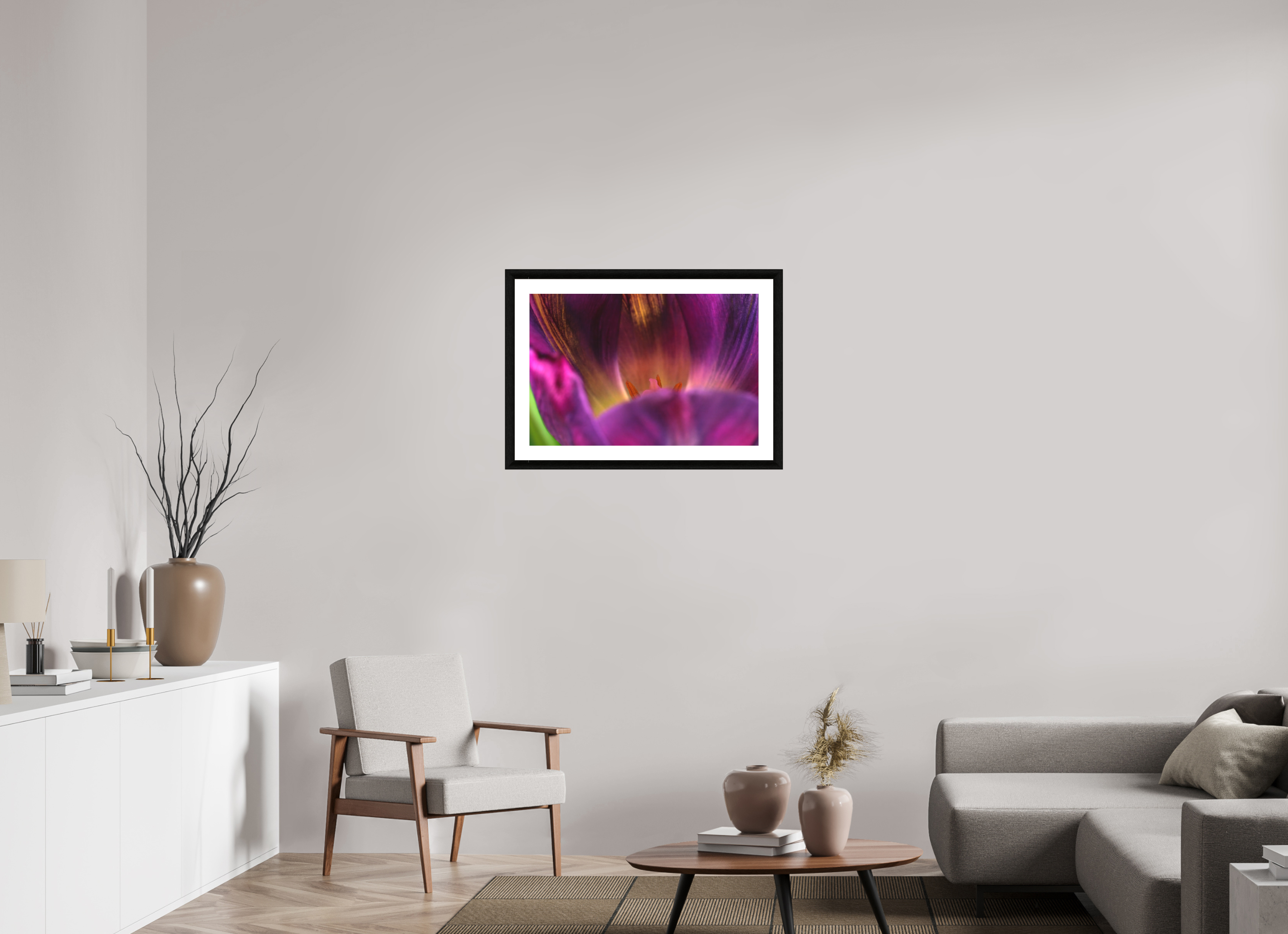 75 x 50 cm, Foto im schwarzen Ebenholz Rahmen 30mm, Museumsglas, Passepartout Hochweiß Purple Beauty