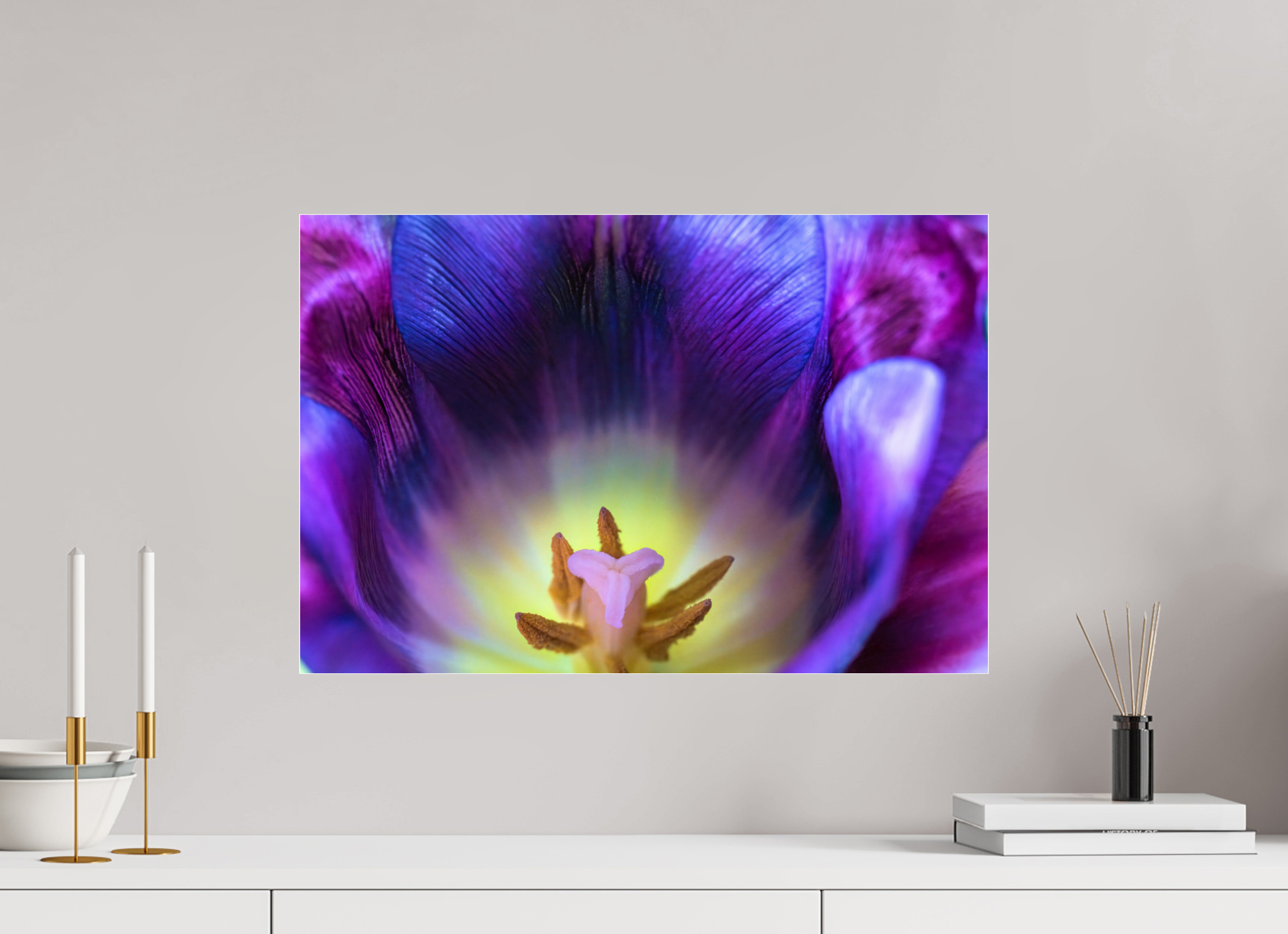 60 x 40 cm, Acrylglas, glänzend, 2 mm, Dibond 3 mm, mit Aufhängung Purple Spring