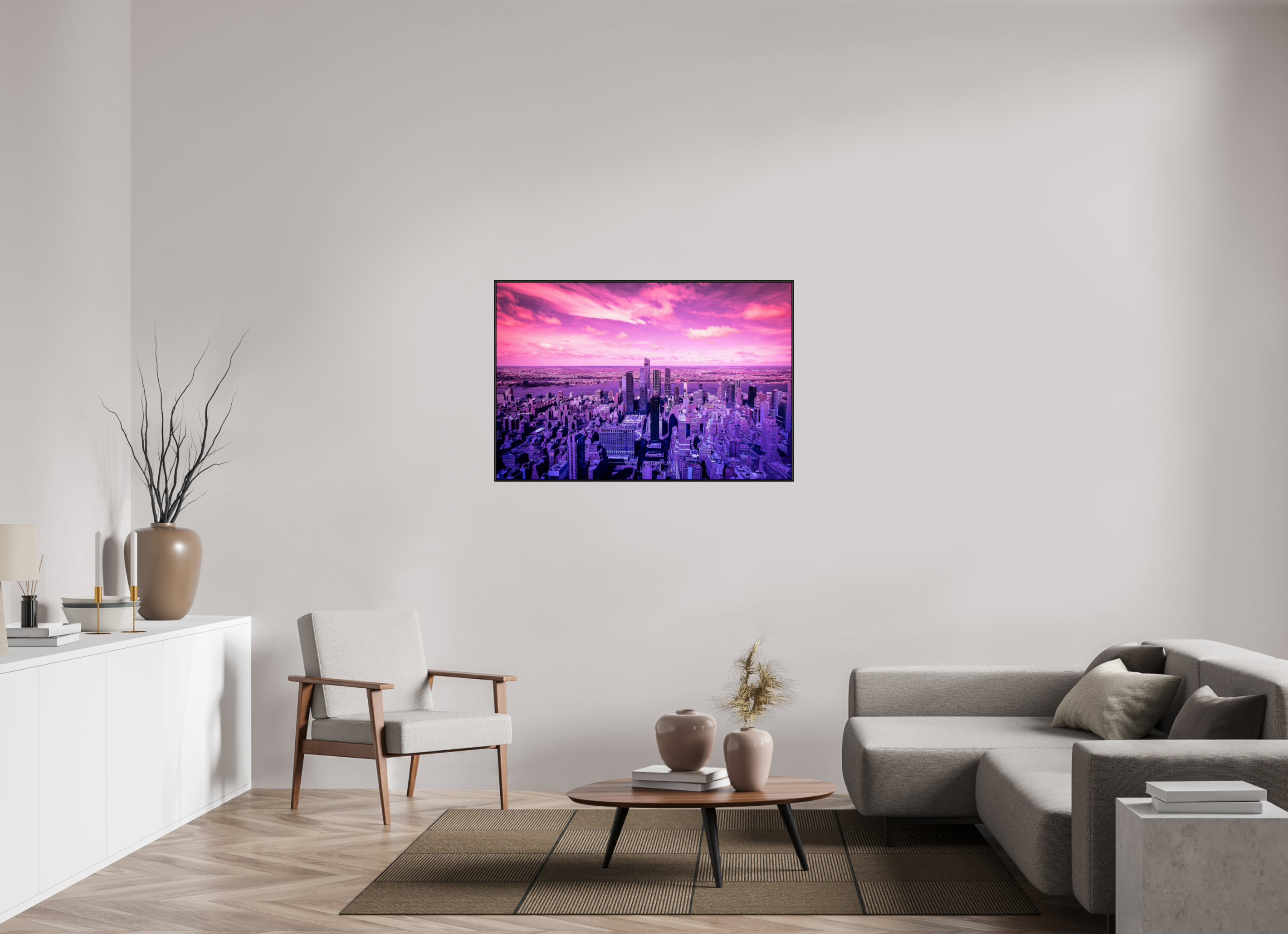 120 x 80 cm, Foto im schwarzen Schattenfugen-Rahmen hinter Acryglas, 2 mm, glänzend New York Pink Symphony