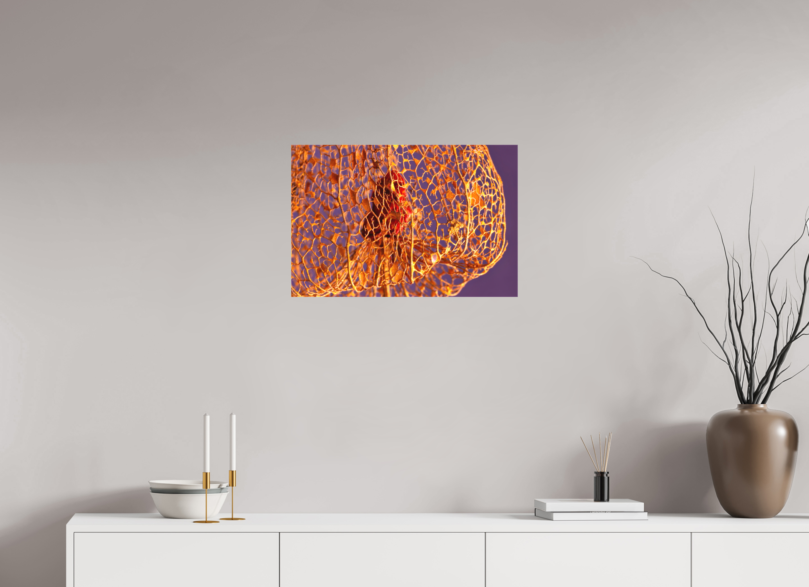 60 x 40 cm, Foto-Leinwand aus hochwertigem Textil, 40mm Herz der Physalis Gold