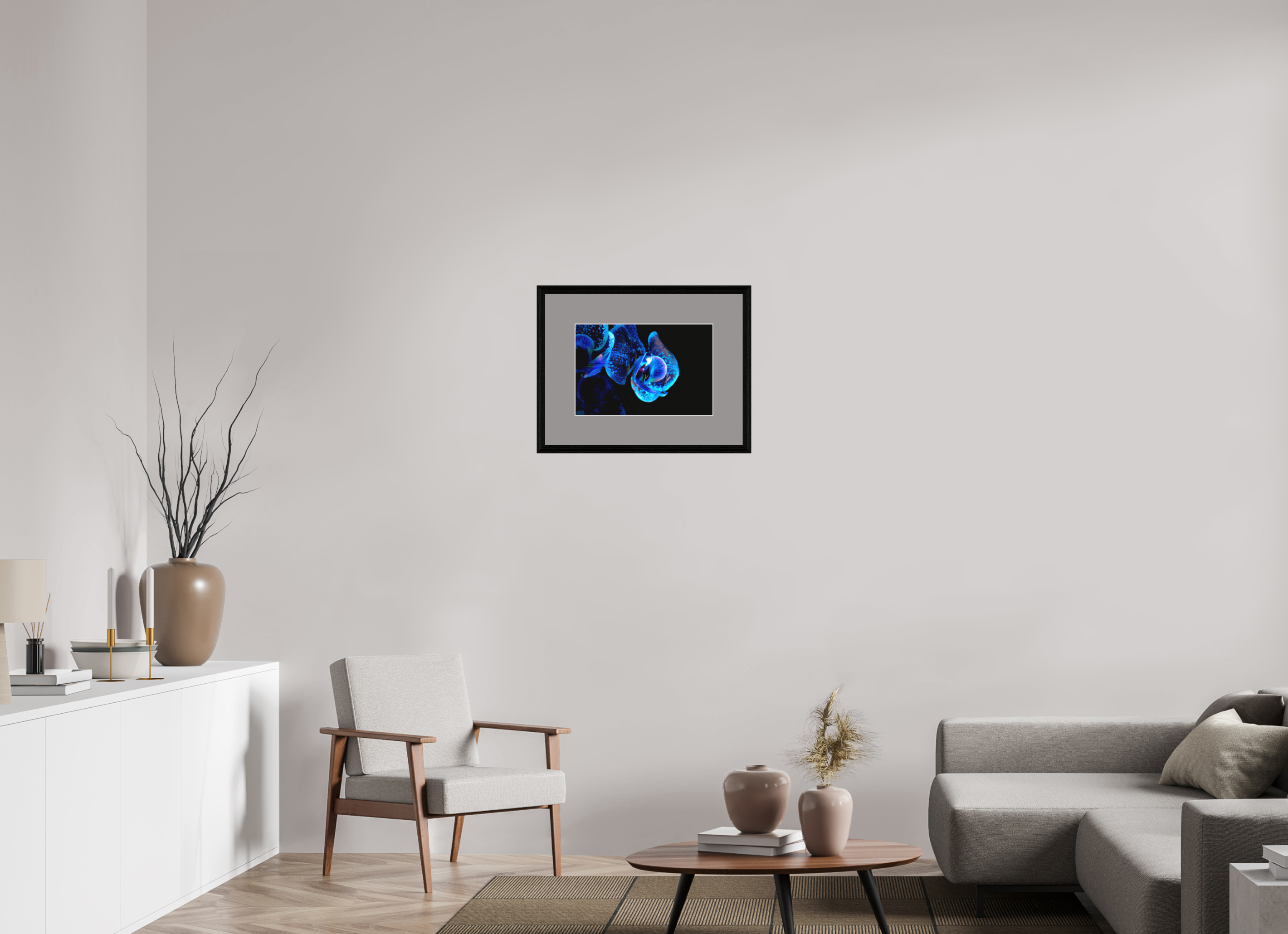45 x 30 cm, Hahnemühle FineArt Baryta im schwarzen Eichen Rahmen, 27mm,Museumsglas, Passepartout Dunkelgrau Lapislazuli Chameleon - Fine Art