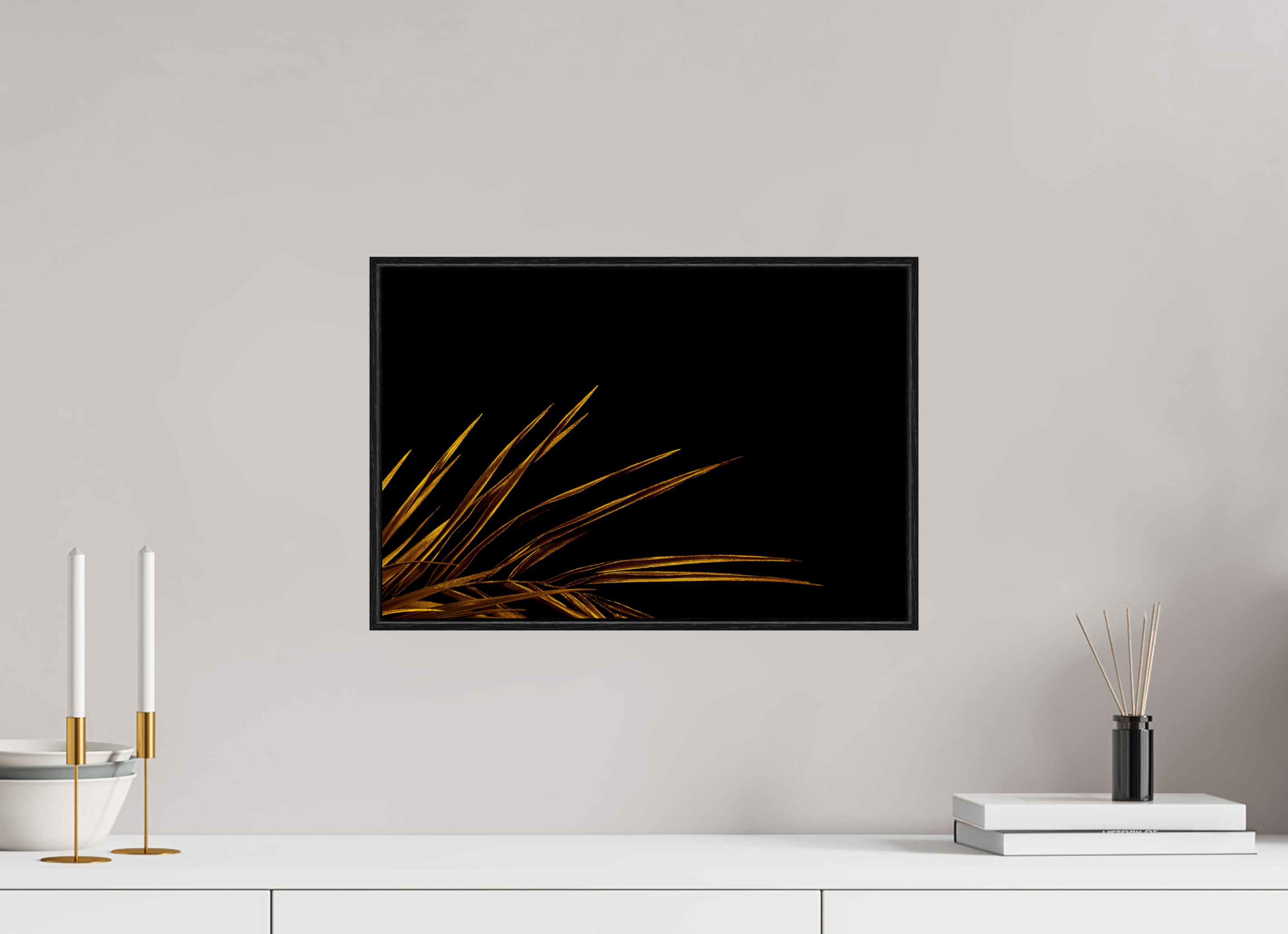 45 x 30 cm, Foto im schwarzen Schattenfugen-Rahmen hinter Acryglas, 2 mm, glänzend Golden Leaves