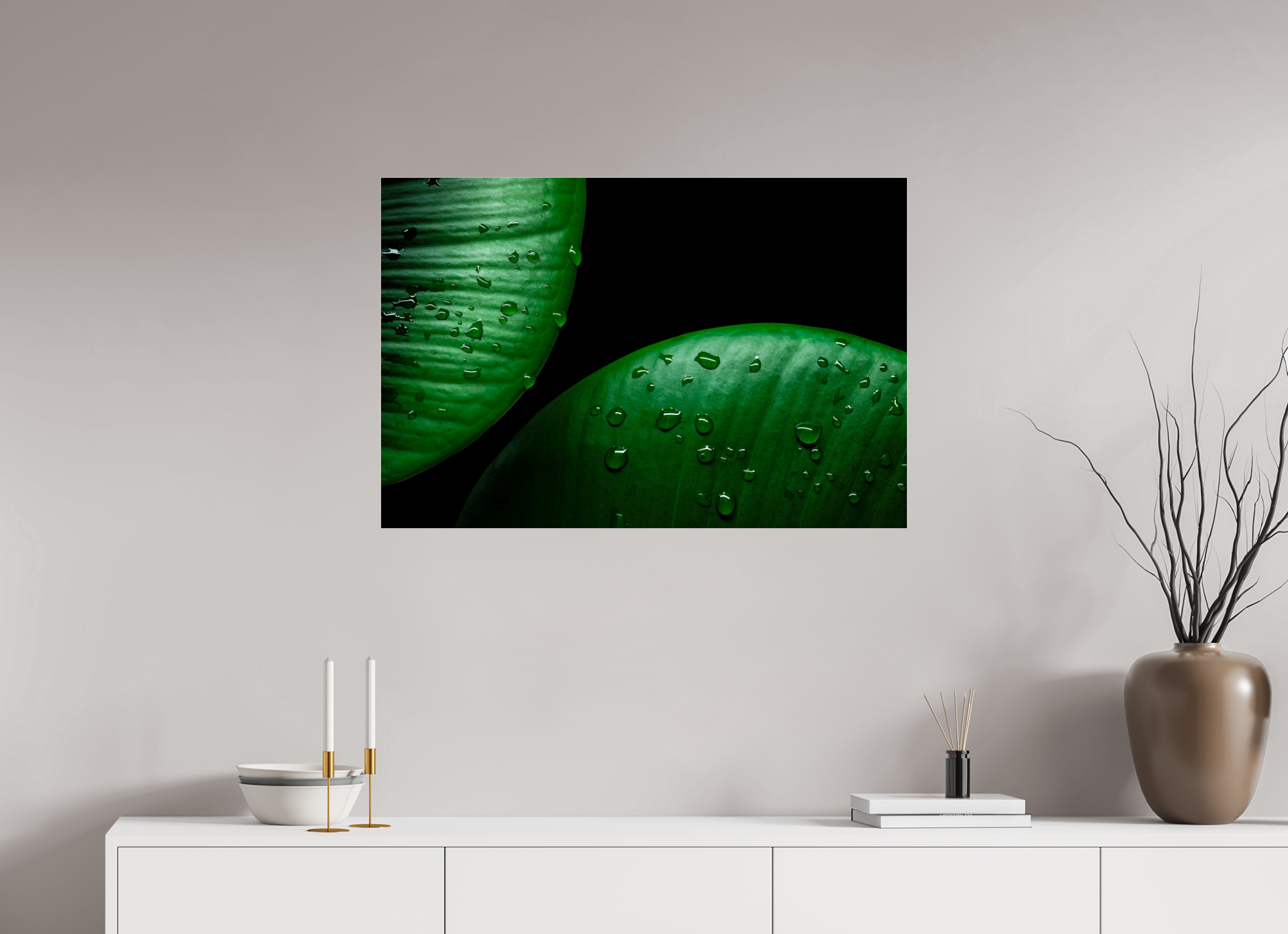 90 x 60 cm, Acrylglas, glänzend, 2 mm, Dibond 3 mm, mit Aufhängung Harmonical Raindrops