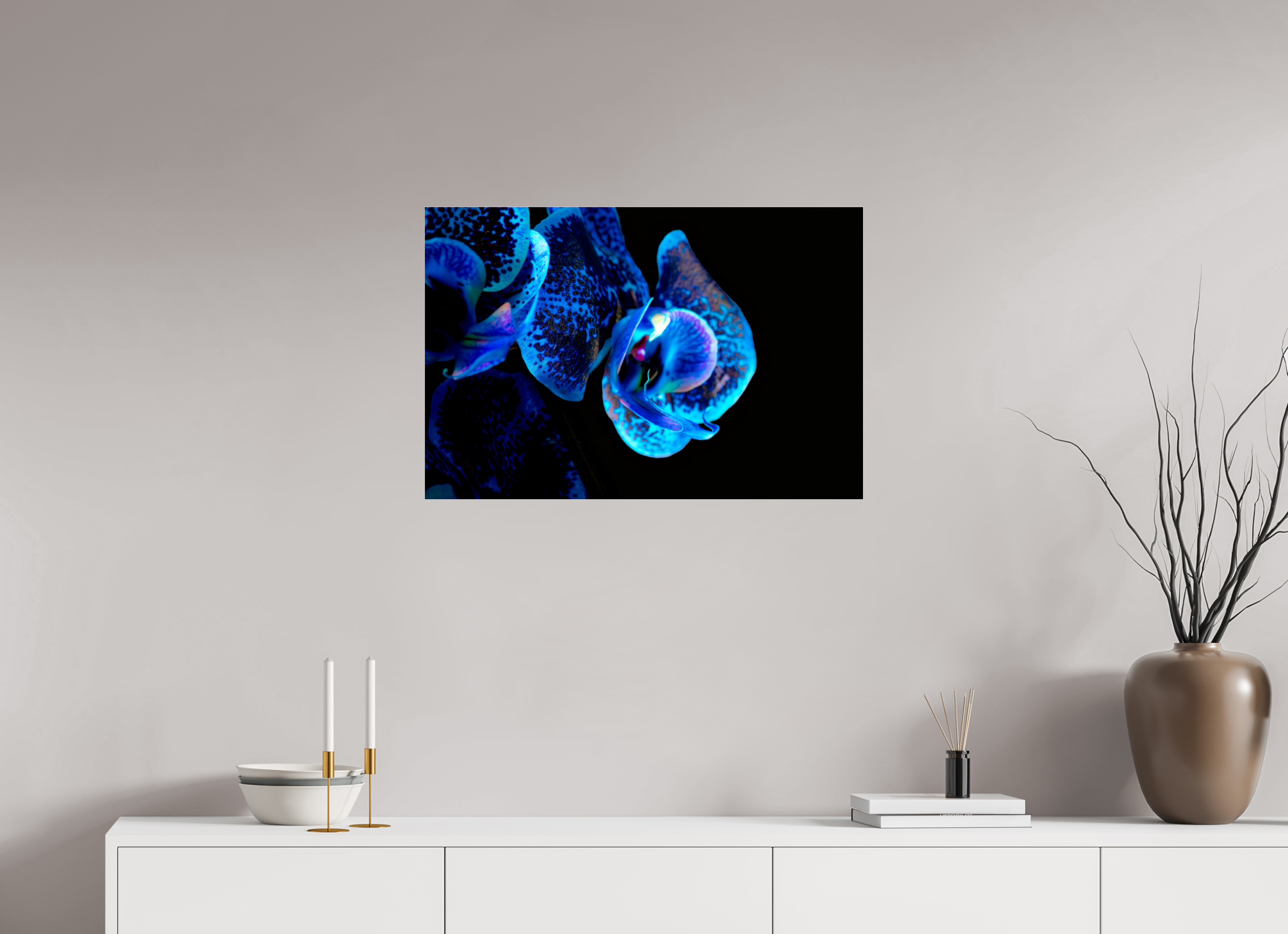 75 x 50 cm, Acrylglas, glänzend, 2 mm, Dibond 3 mm, mit Aufhängung Lapislazuli Chameleon Flower