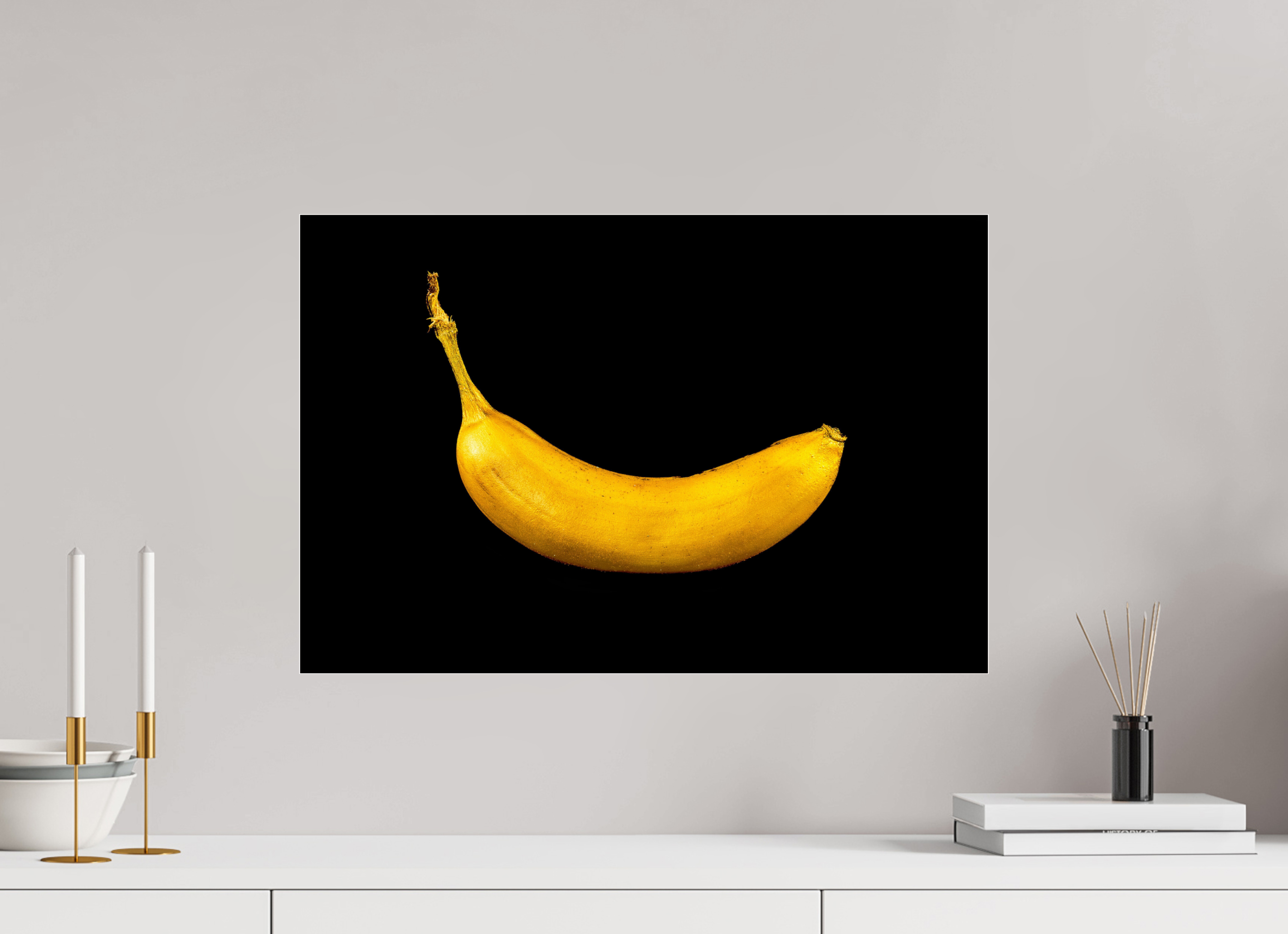 60 x 40 cm, Acrylglas, glänzend, 2 mm, Dibond 3 mm, mit Aufhängung Die goldene Banane