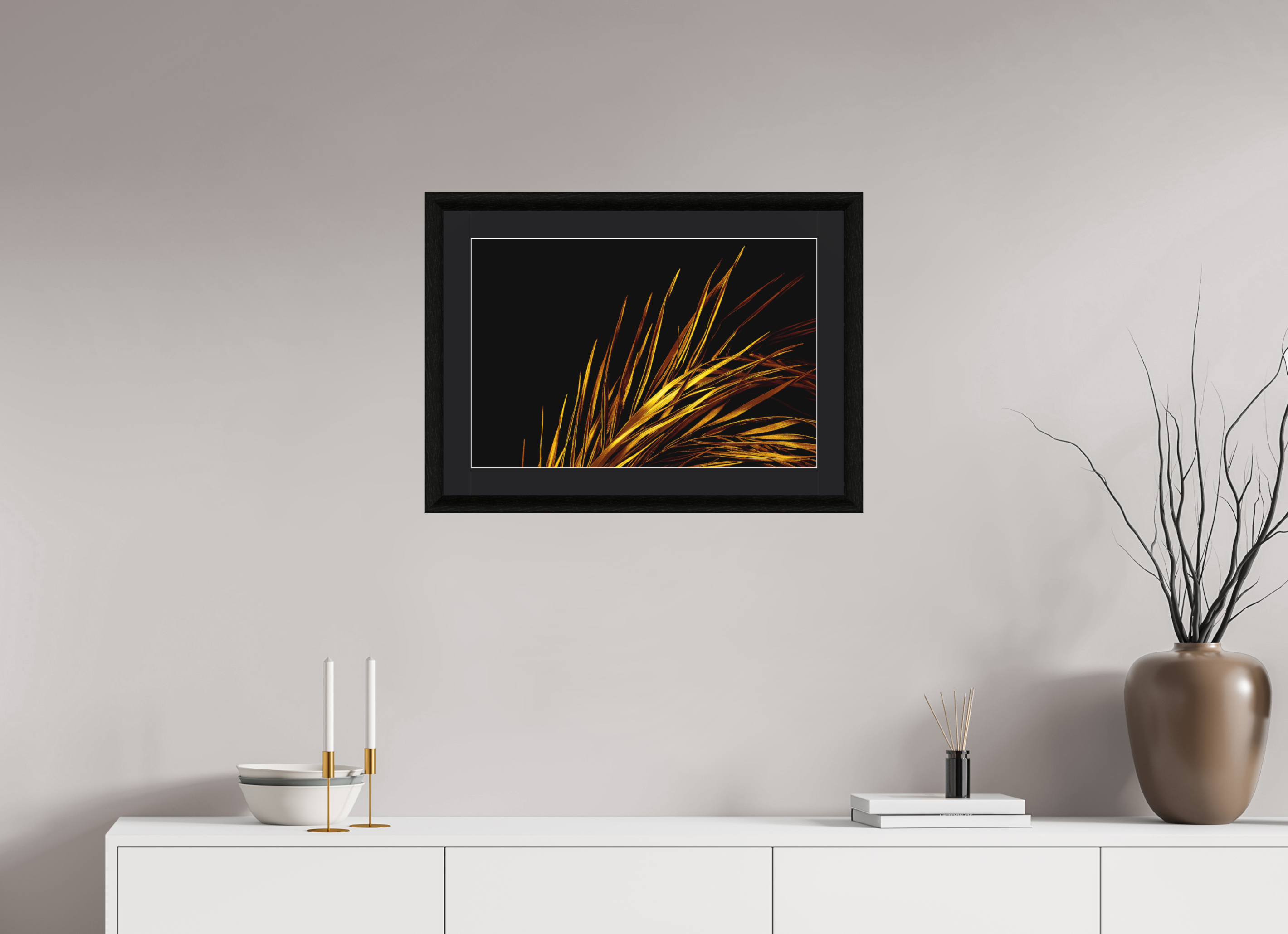 60 x 40 cm, Foto im schwarzen Ebenholz Rahmen 30mm, Museumsglas, Passepartout Schwarz Gold Rush