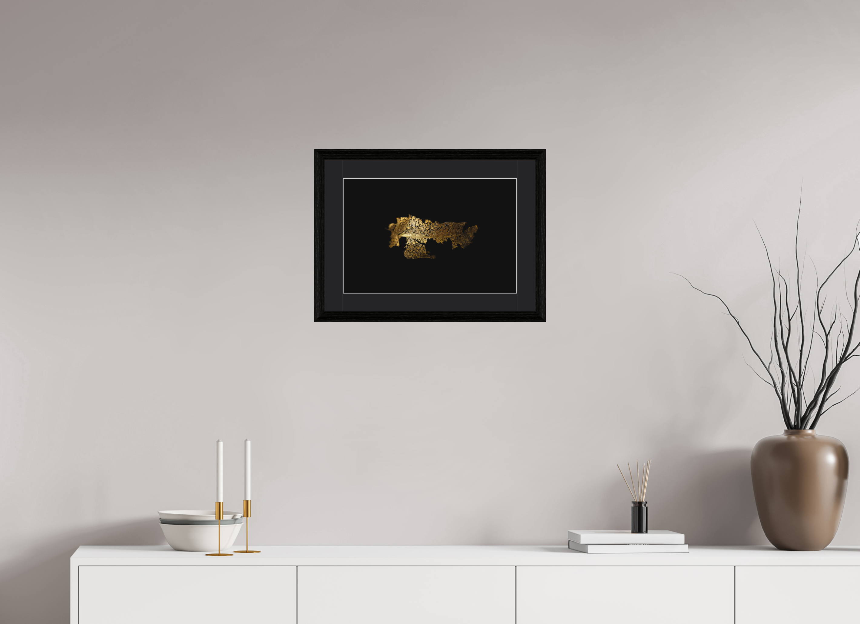 45 x 30 cm, Hahnemühle FineArt Baryta im schwarzen Eichen Rahmen, 27mm,Museumsglas, Passepartout Schwarz Golden Grace - Fine Art