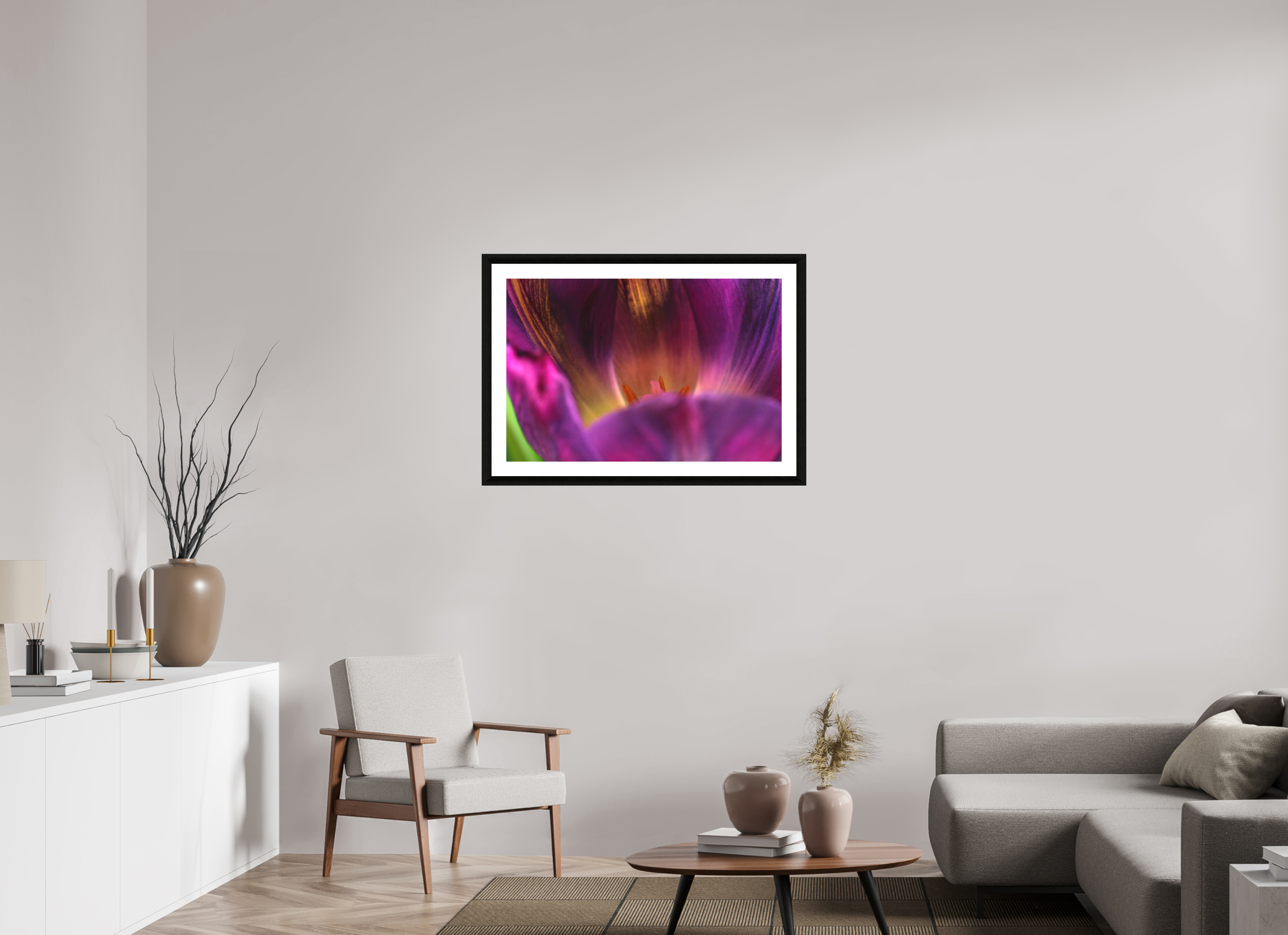 90 x 60 cm, Foto im schwarzen Ebenholz Rahmen 30mm, Museumsglas, Passepartout Hochweiß Purple Beauty