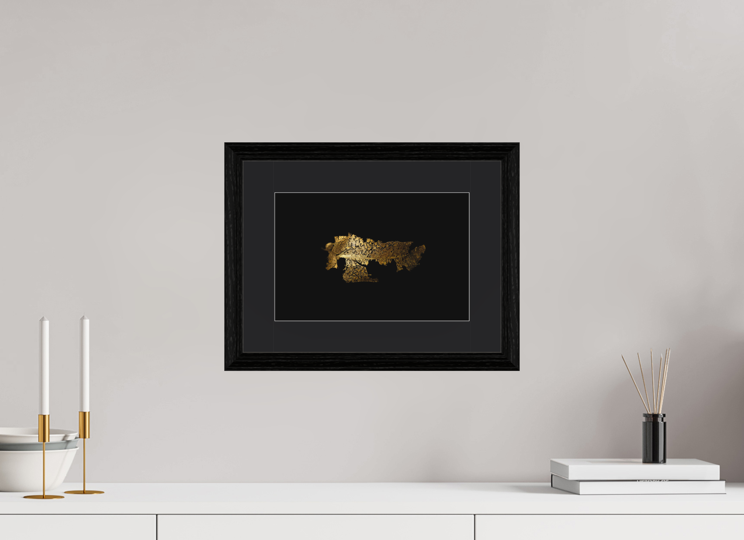 30 x 20 cm, Hahnemühle FineArt Baryta im schwarzen Eichen Rahmen, 27mm,Museumsglas, Passepartout Schwarz Golden Grace - Fine Art