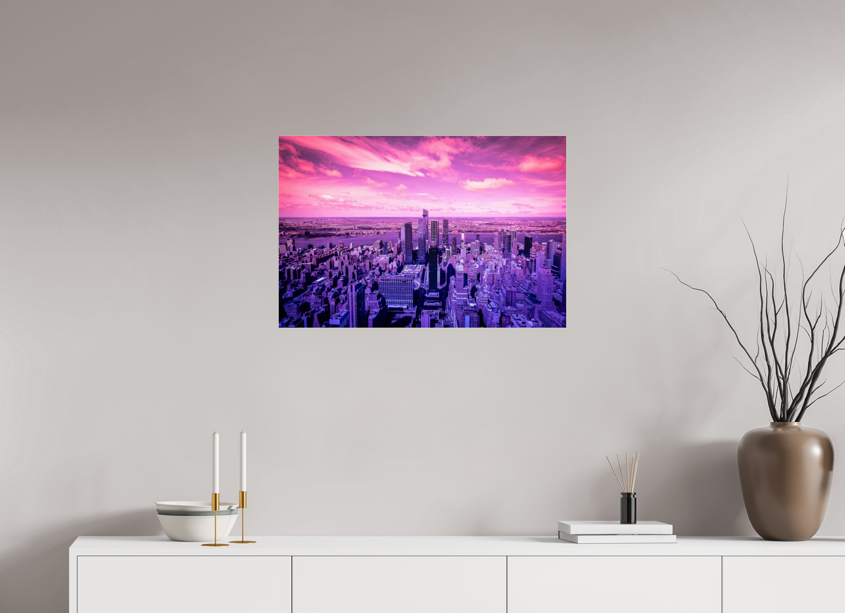75 x 50 cm, Acrylglas, glänzend, 2 mm, Dibond 3 mm, mit Aufhängung New York Pink Symphony