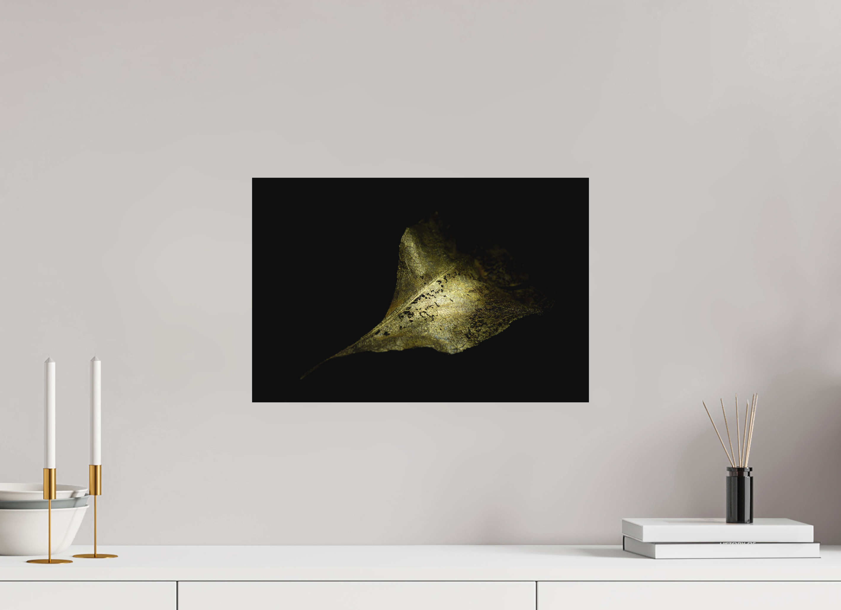 45 x 30 cm, Foto auf Forex, mit Aufhängung Goldene Blattruine - Golden Shadow Play