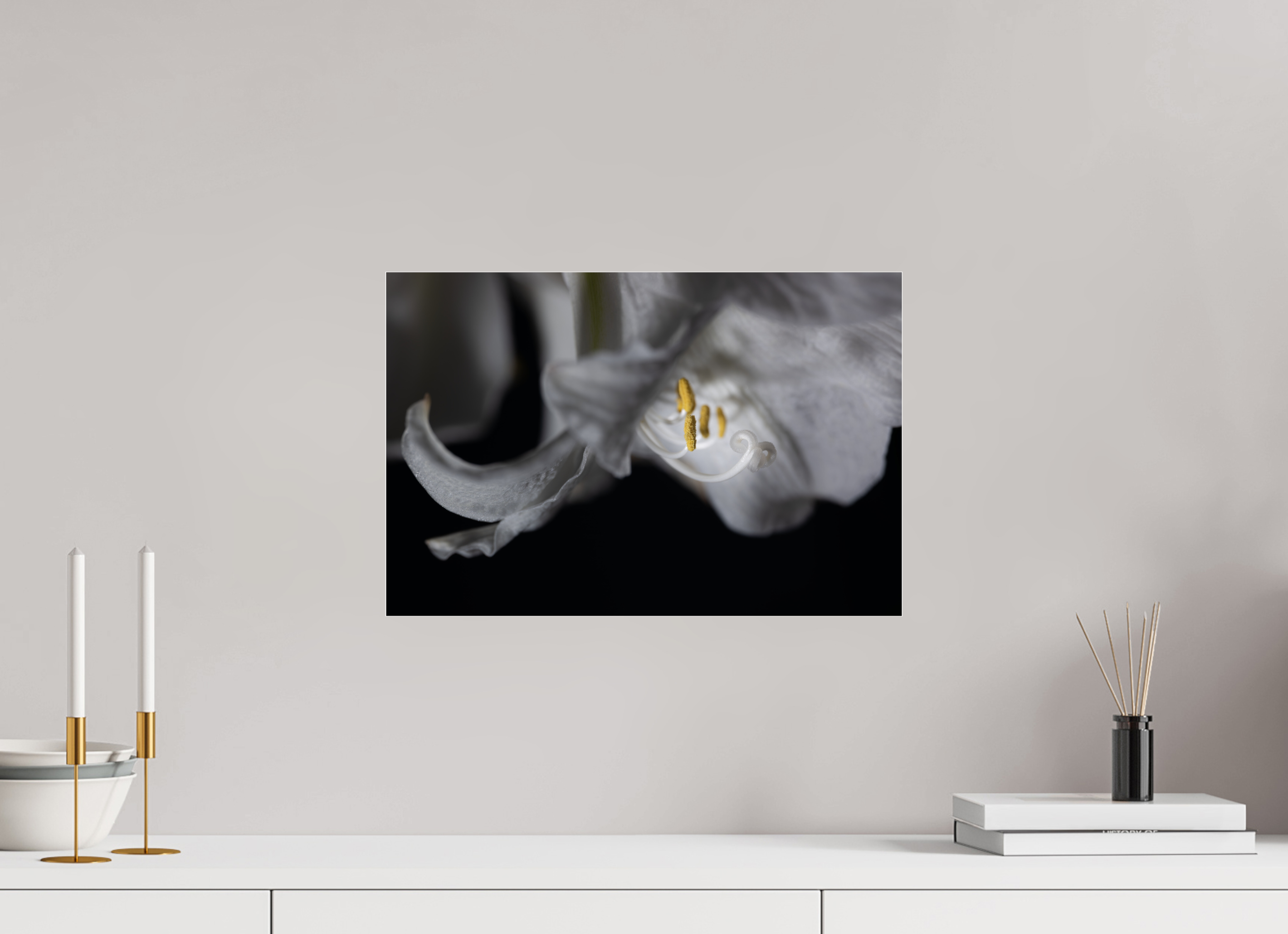 45 x 30 cm, Acrylglas, glänzend, 2 mm, Dibond 3 mm, mit Aufhängung Firefly Flower