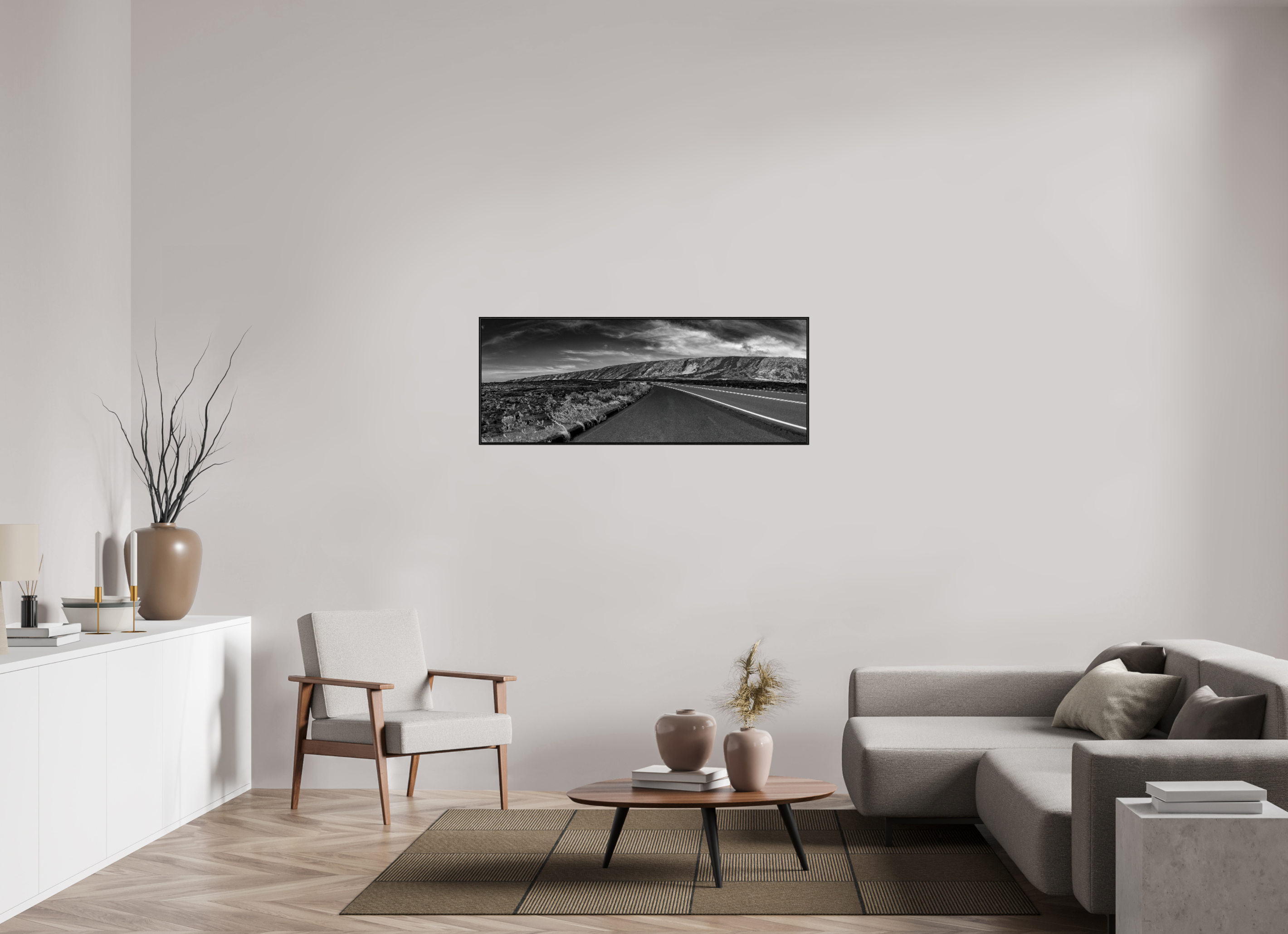 132,2 x 50 cm, Foto im schwarzen Schattenfugen-Rahmen hinter Acryglas, 2 mm, glänzend Lava Curve