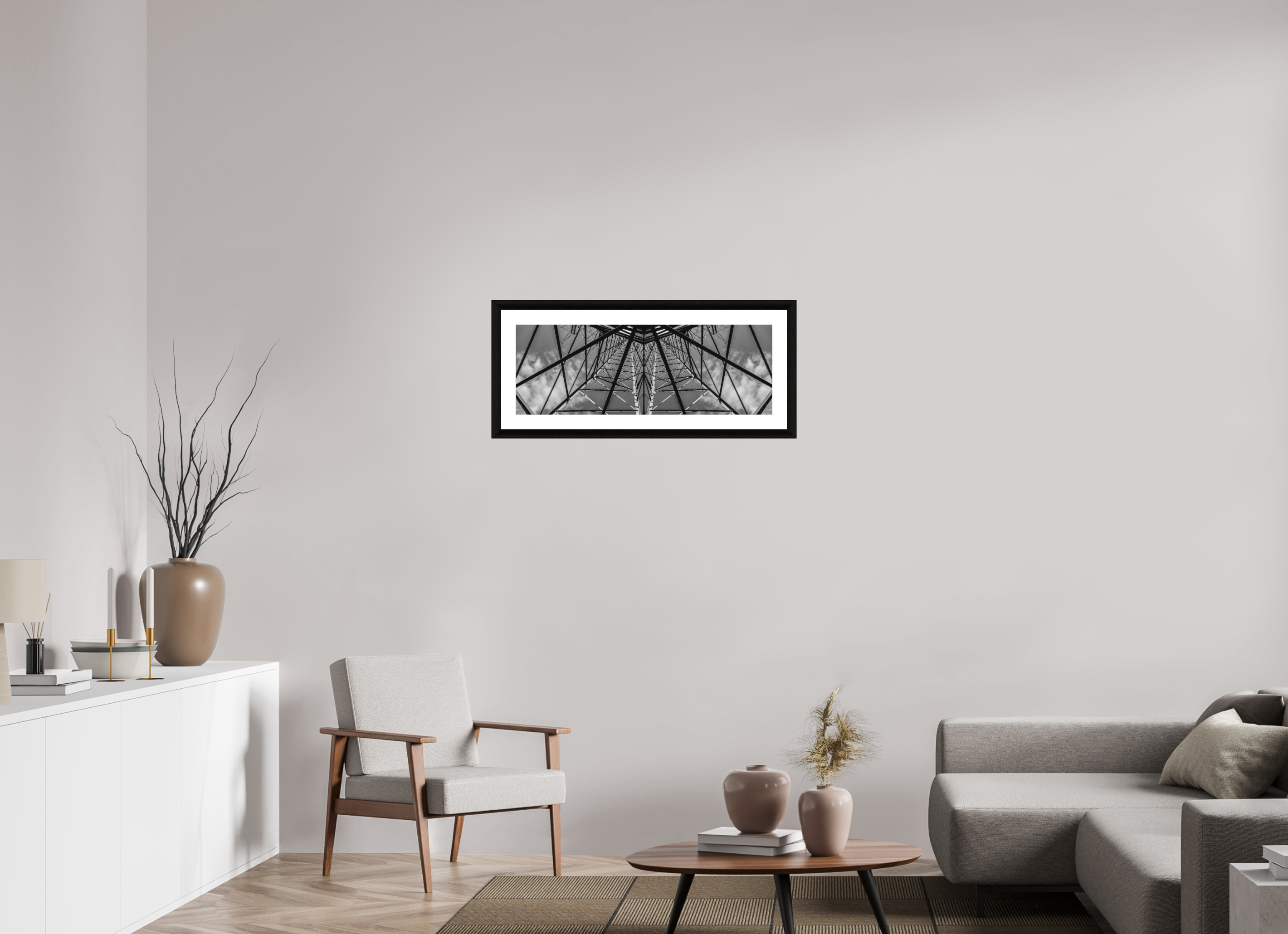 83,8 x 30 cm, Foto im schwarzen Ebenholz Rahmen 30mm, Museumsglas, Passepartout Hochweiß Steel Star Giant