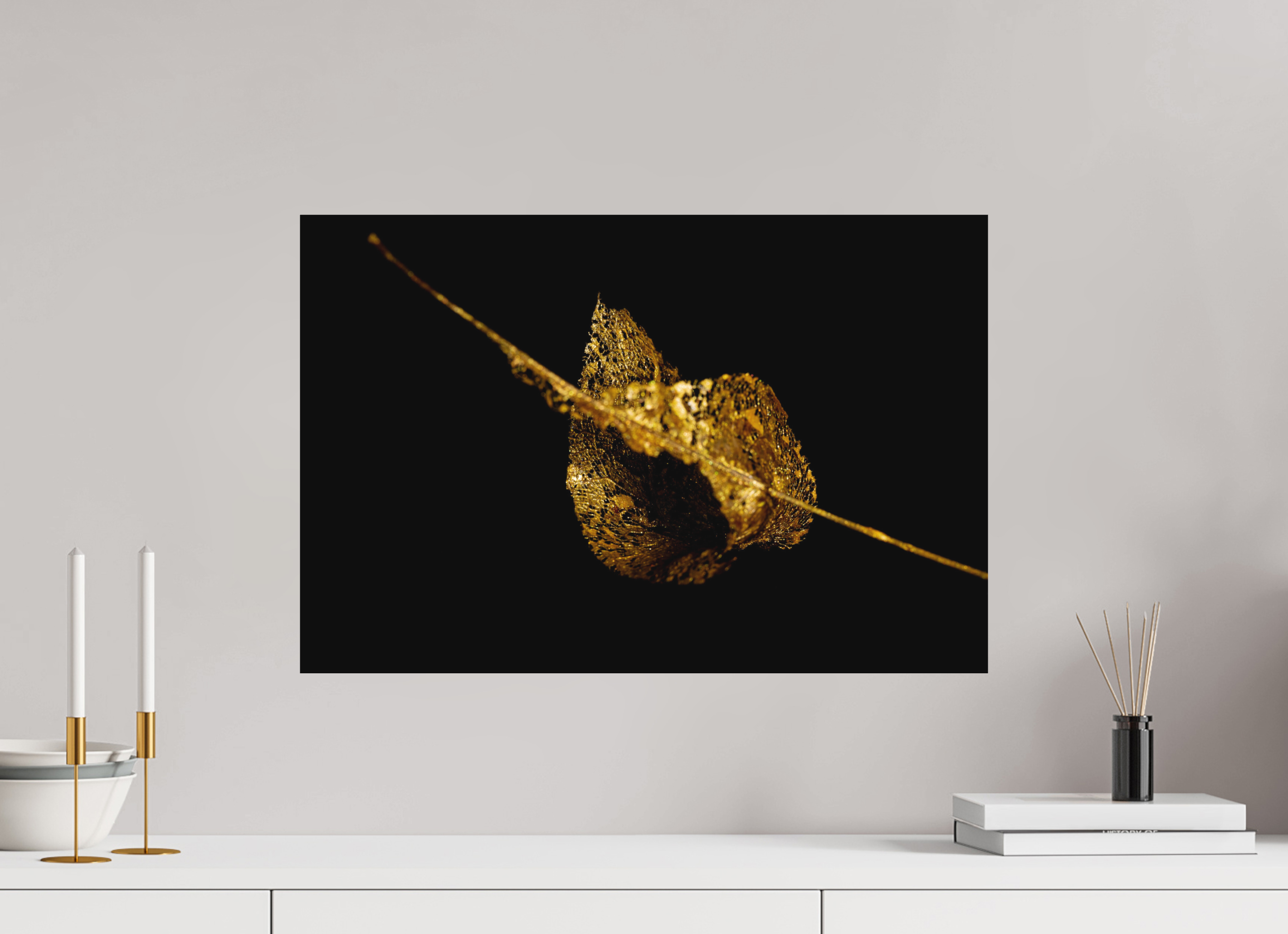 60 x 40 cm, Foto auf Forex, mit Aufhängung Goldene Blattruine - Fragile Grace
