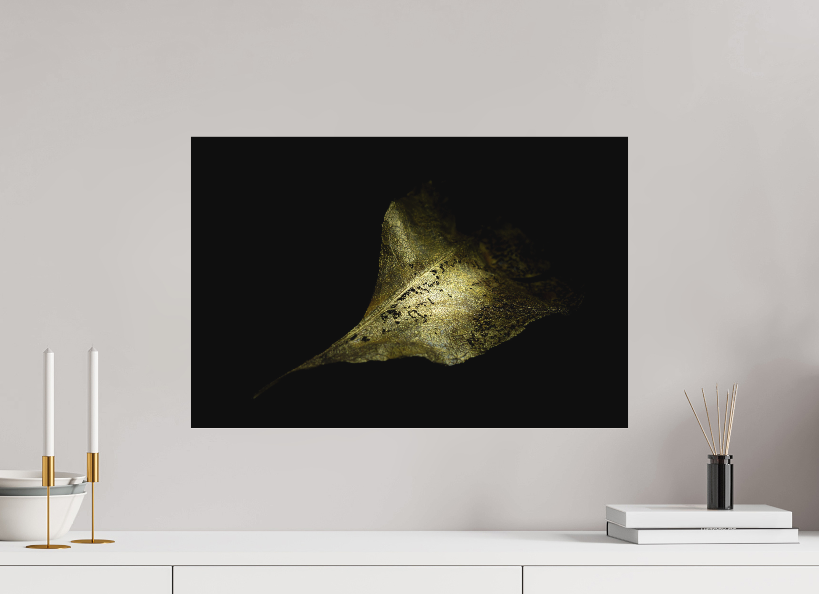60 x 40 cm, Foto auf Forex, mit Aufhängung Goldene Blattruine - Golden Shadow Play