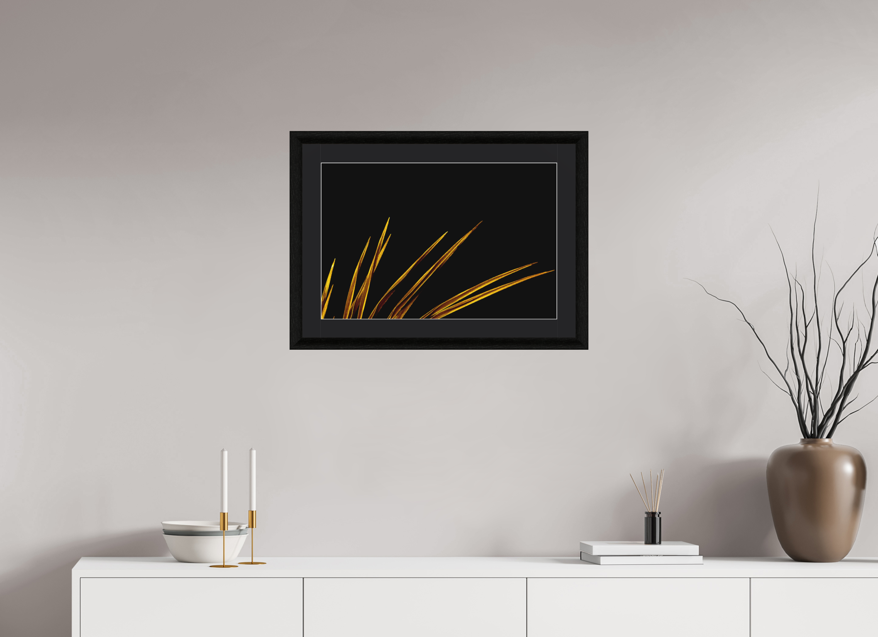 60 x 40 cm, Foto im schwarzen Ebenholz Rahmen 30mm, Museumsglas, Passepartout Schwarz Golden Tips