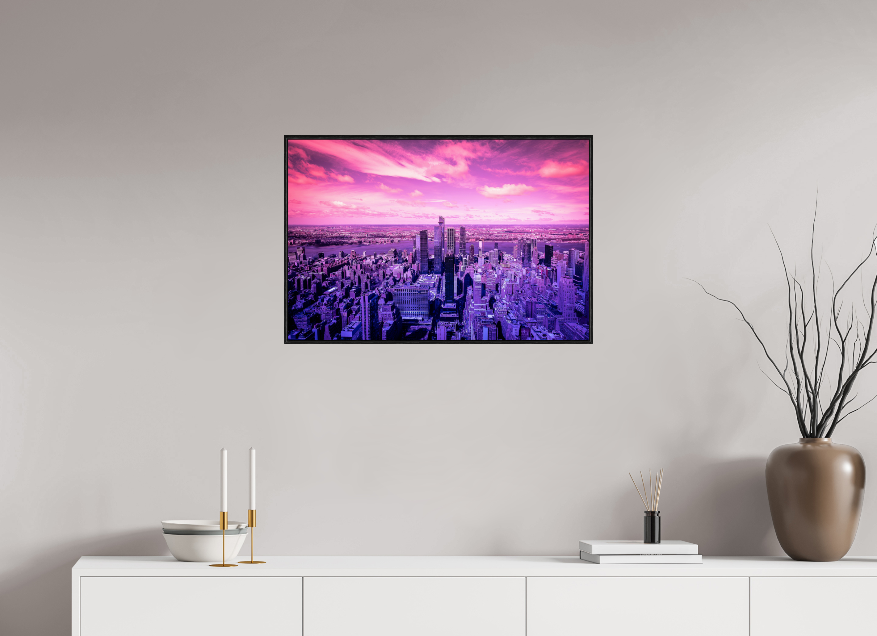 75 x 50 cm, Foto im schwarzen Schattenfugen-Rahmen hinter Acryglas, 2 mm, glänzend New York Pink Symphony