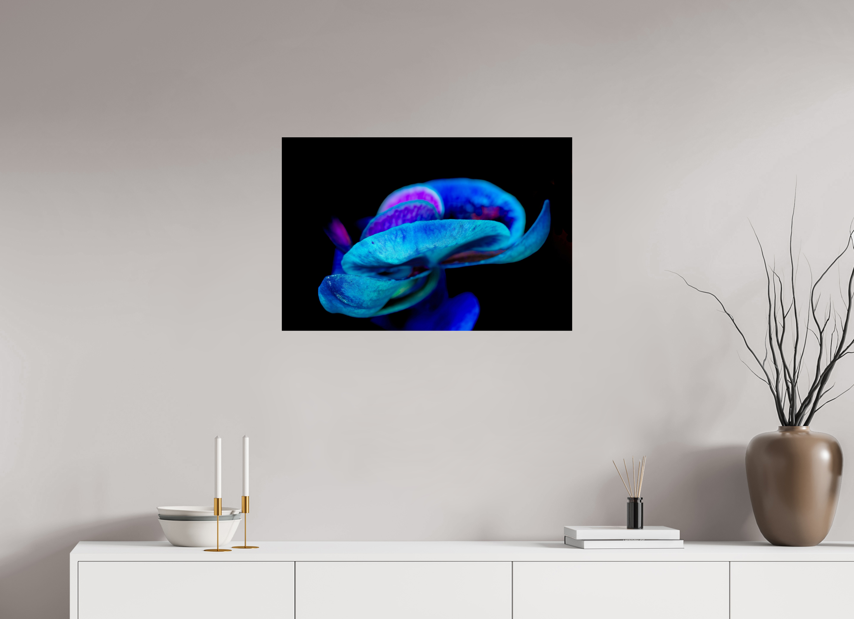 75 x 50 cm, ChromaLuxe HD Metal Print, mit Aufhängung Indigo Choral Flower
