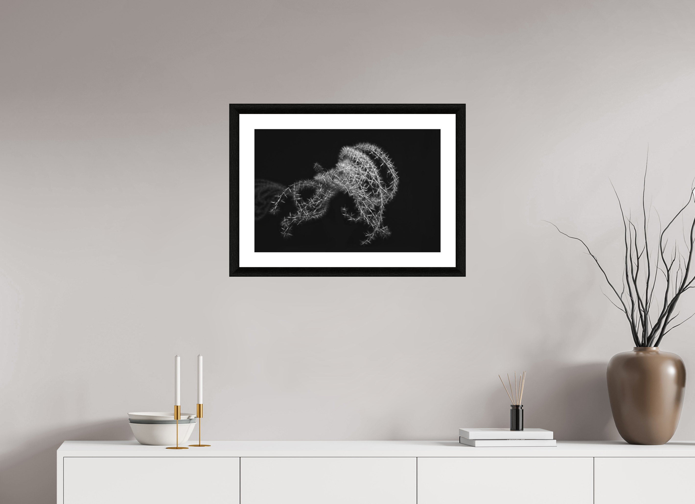 60 x 40 cm, Foto im schwarzen Ebenholz Rahmen 30mm, Museumsglas, Passepartout Hochweiß Ghost Grass