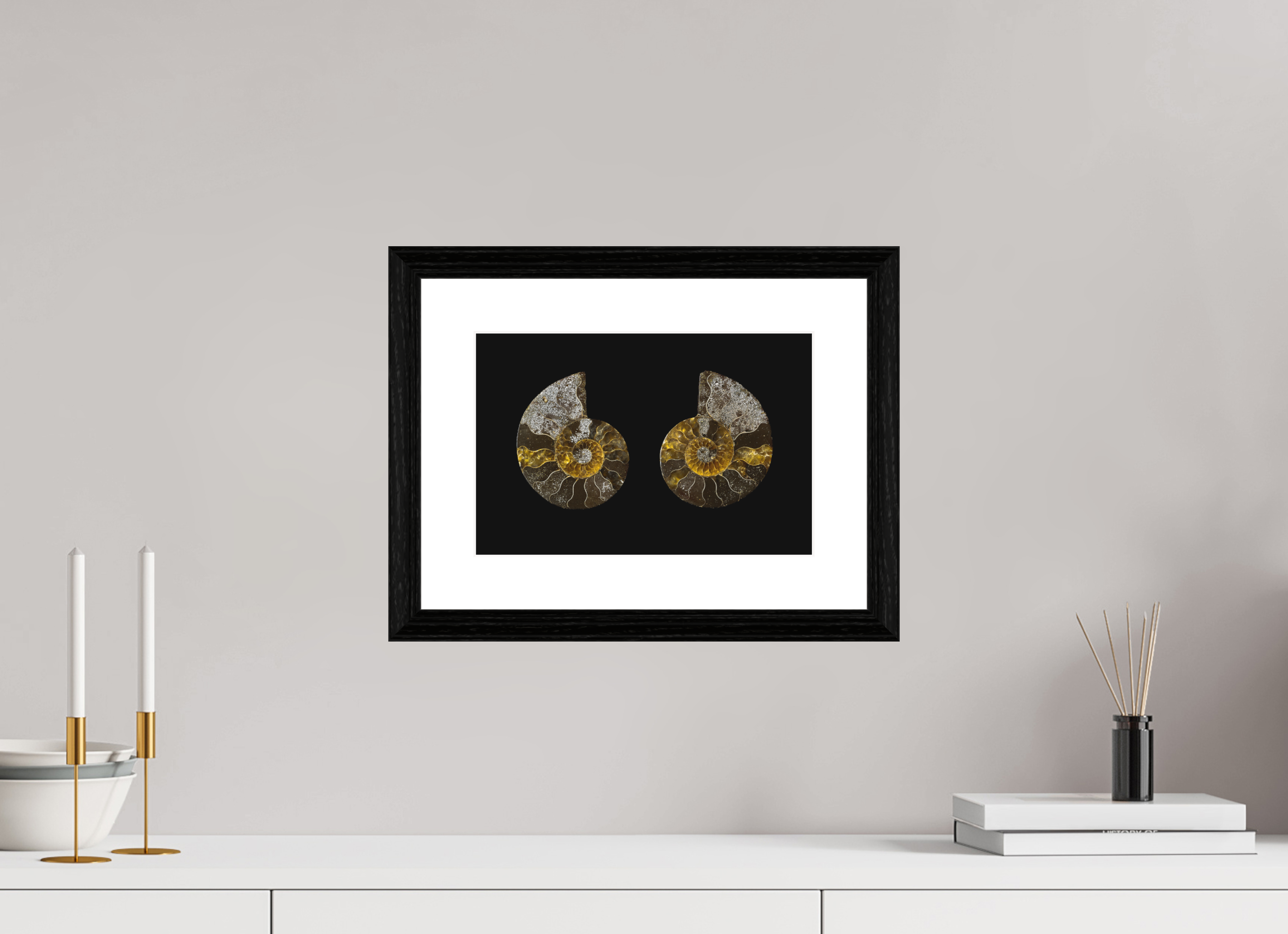 30 x 20 cm, Hahnemühle FineArt Baryta im schwarzen Eichen Rahmen, 27mm,Museumsglas, Passepartout Hochweiß Fossil Memory - Fine Art