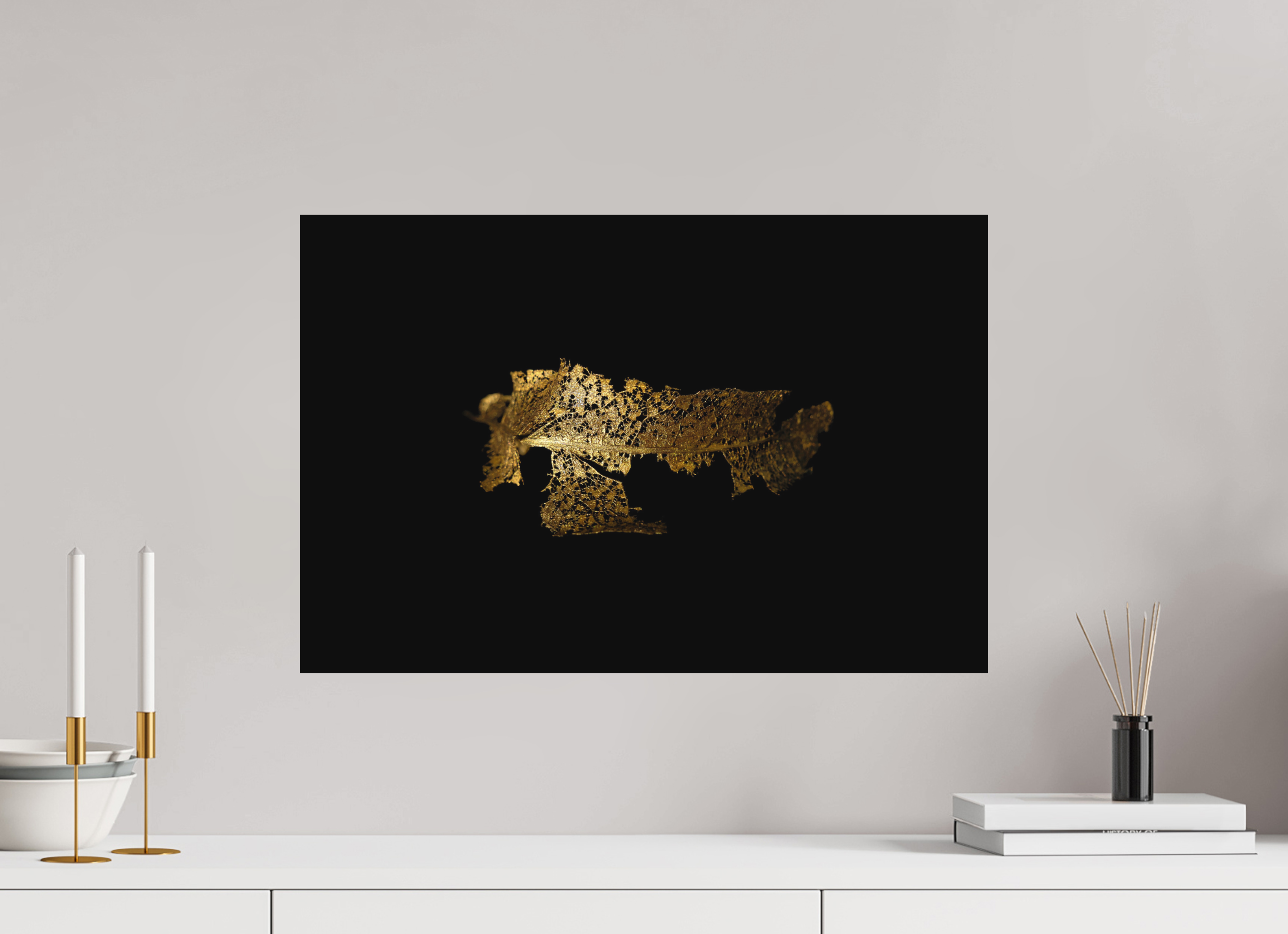 60 x 40 cm, Foto auf Forex, mit Aufhängung Goldene Blattruine - Golden Grace