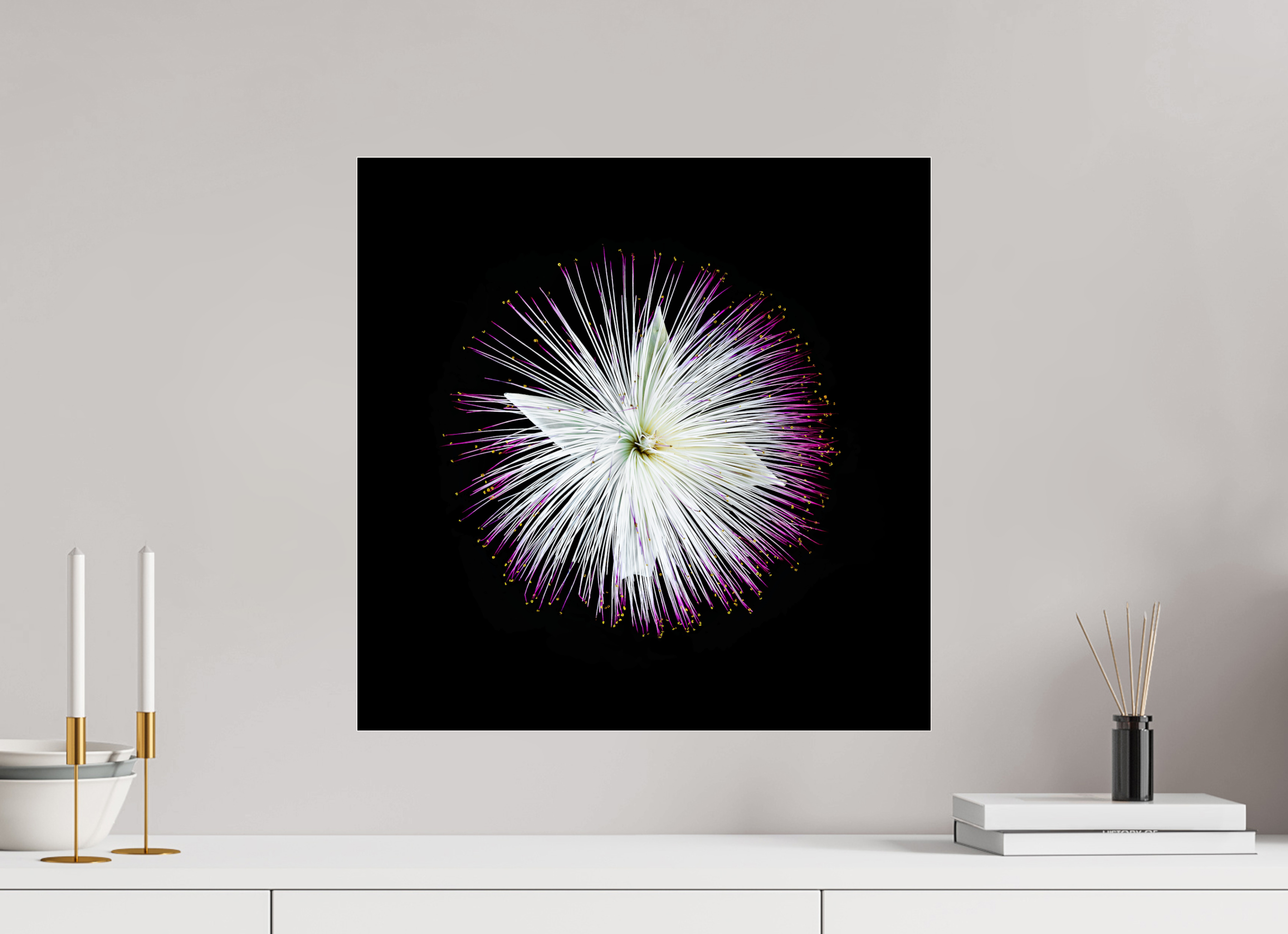 50 x 50 cm, Acrylglas, glänzend, 2 mm, Dibond 3 mm, mit Aufhängung Firework Blossom