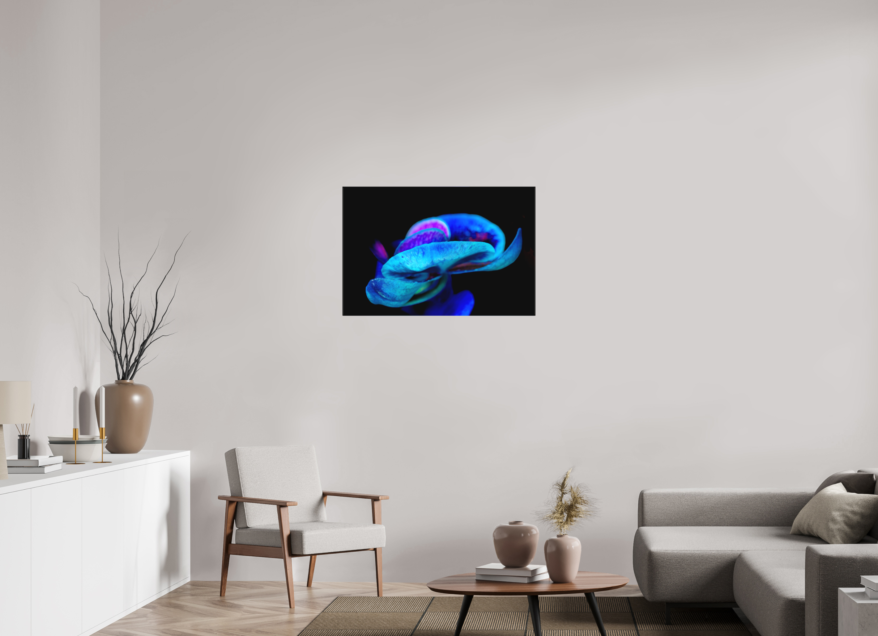 90 x 60 cm, Foto-Leinwand aus hochwertigem Textil, 40mm Indigo Choral Flower