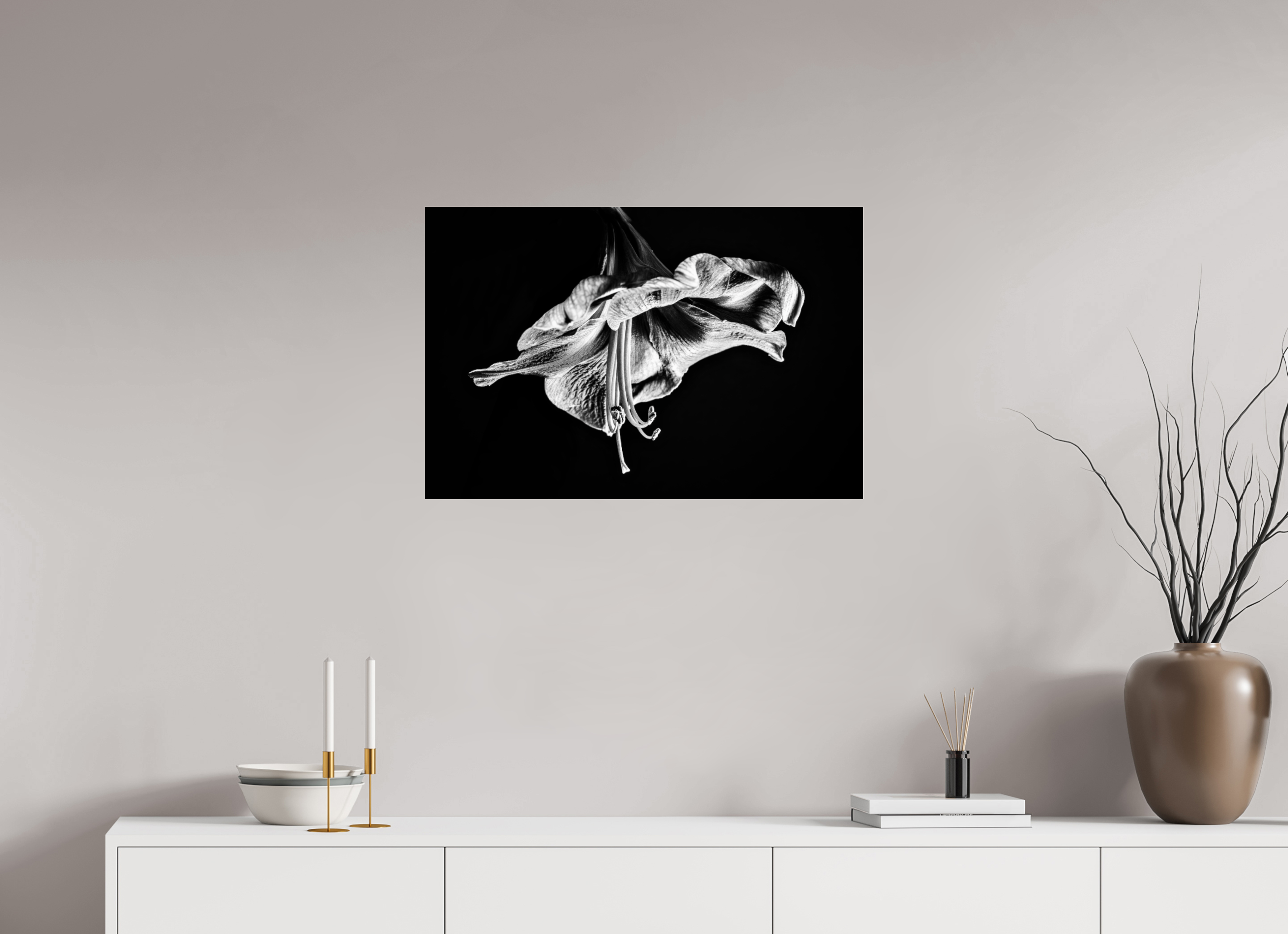 75 x 50 cm, Acrylglas, glänzend, 2 mm, Dibond 3 mm, mit Aufhängung Amaryllis in the Dawn