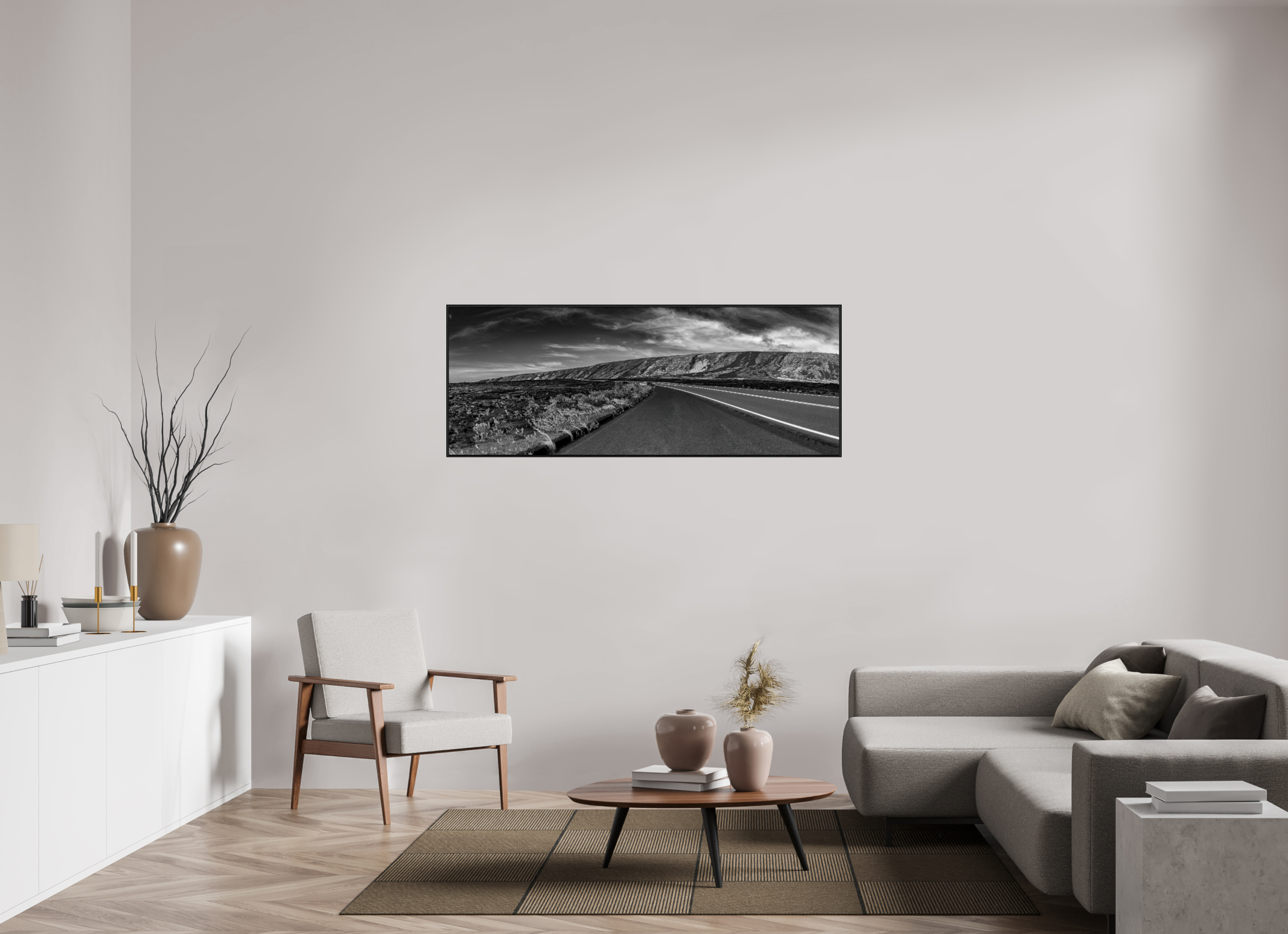 158,7 x 60 cm, Foto im schwarzen Schattenfugen-Rahmen hinter Acryglas, 2 mm, glänzend Lava Curve