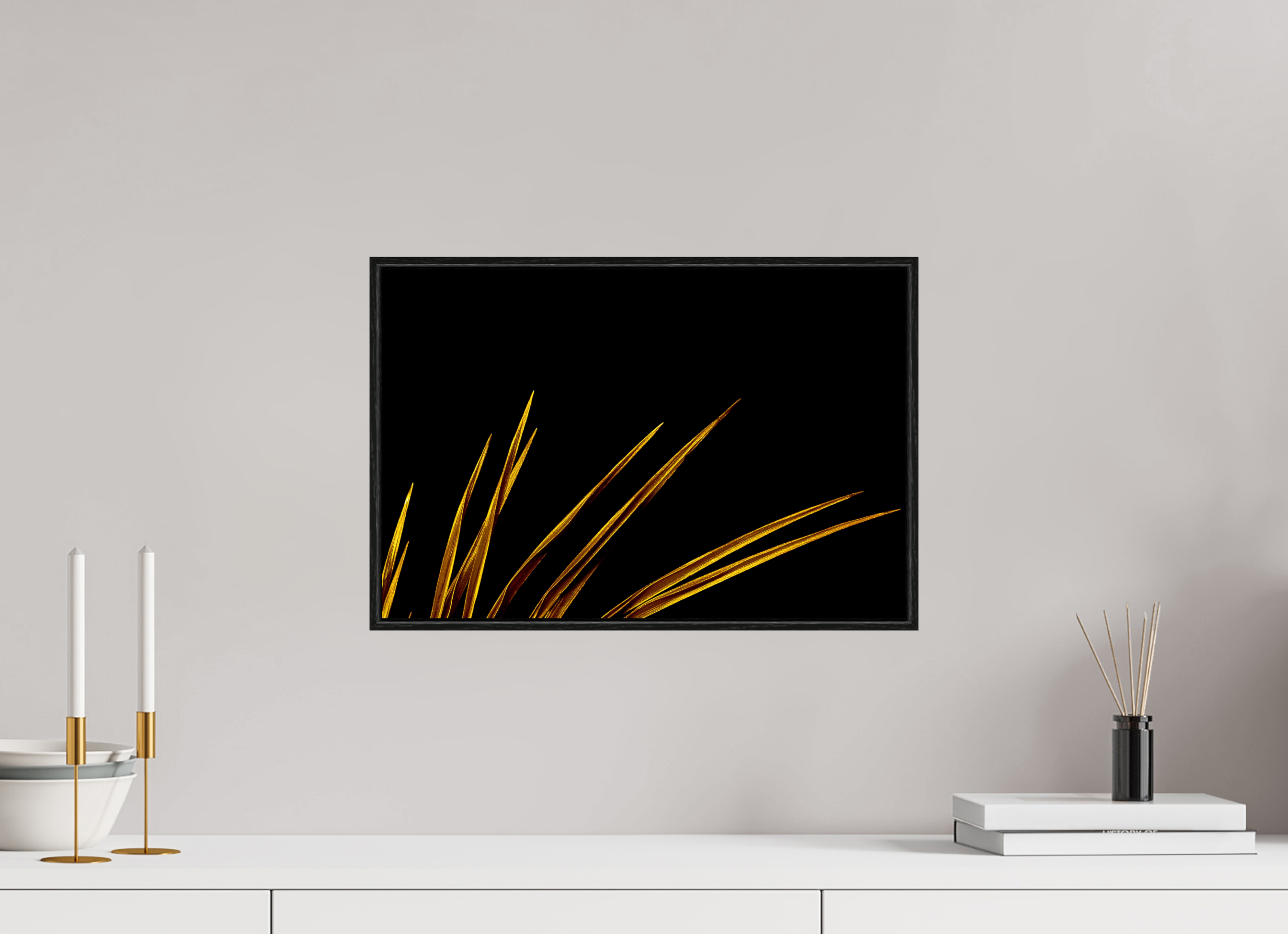 45 x 30 cm, Foto im schwarzen Schattenfugen-Rahmen hinter Acryglas, 2 mm, glänzend Golden Tips