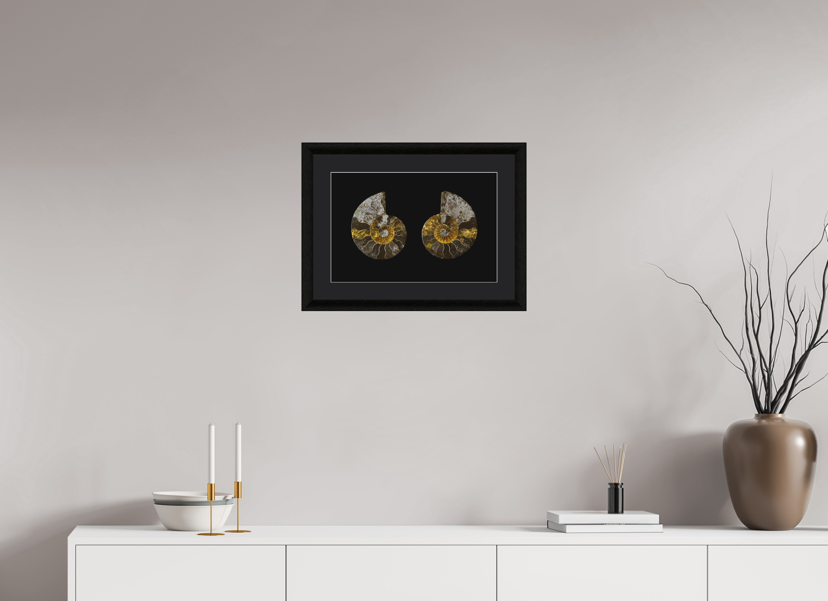 45 x 30 cm, Foto im schwarzen Ebenholz Rahmen 30mm, Museumsglas, Passepartout Schwarz Fossil Memory