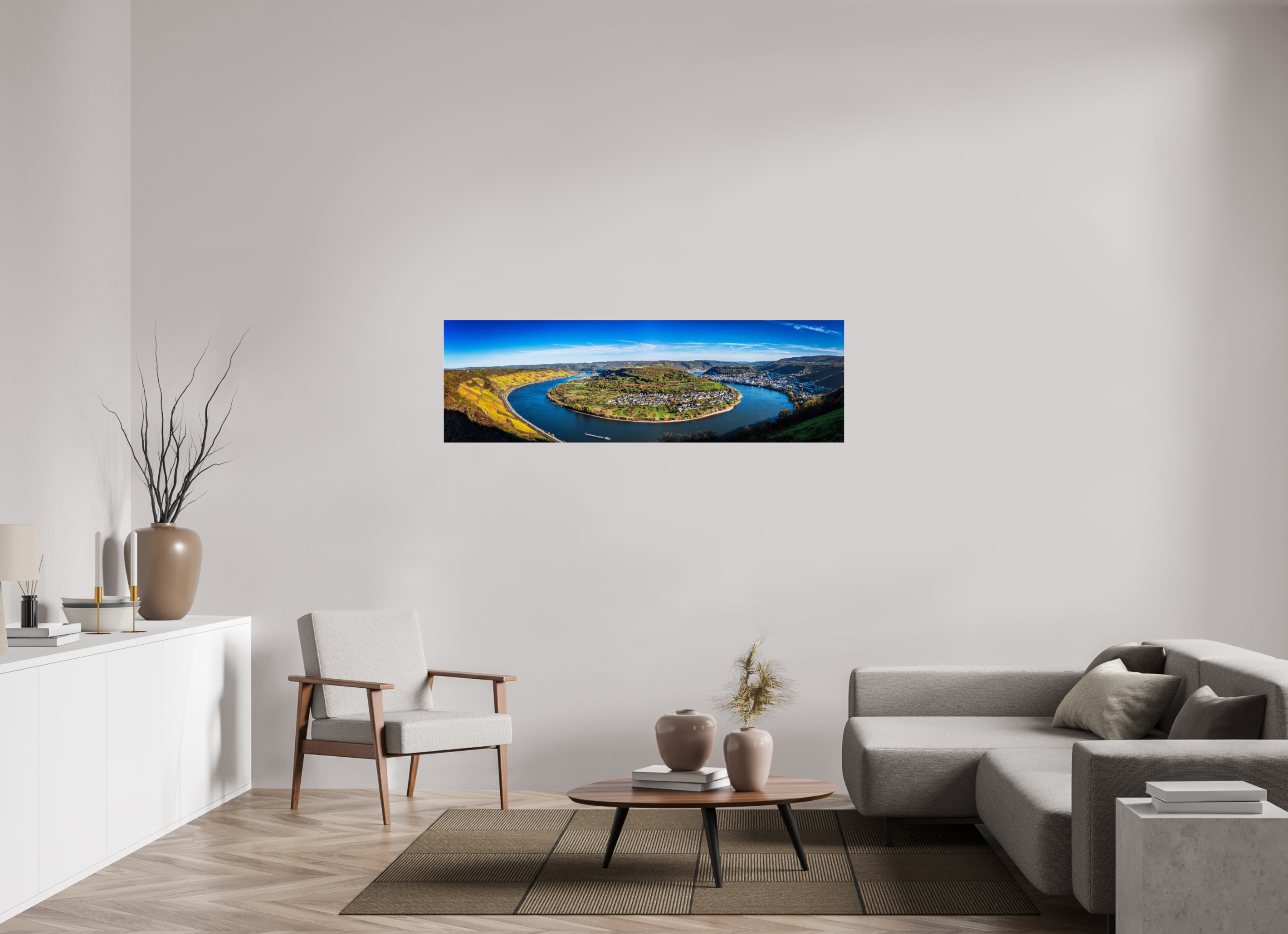 163,4 x 50 cm, Acrylglas, glänzend, 2 mm, Dibond 3 mm, mit Aufhängung Rheinschleife