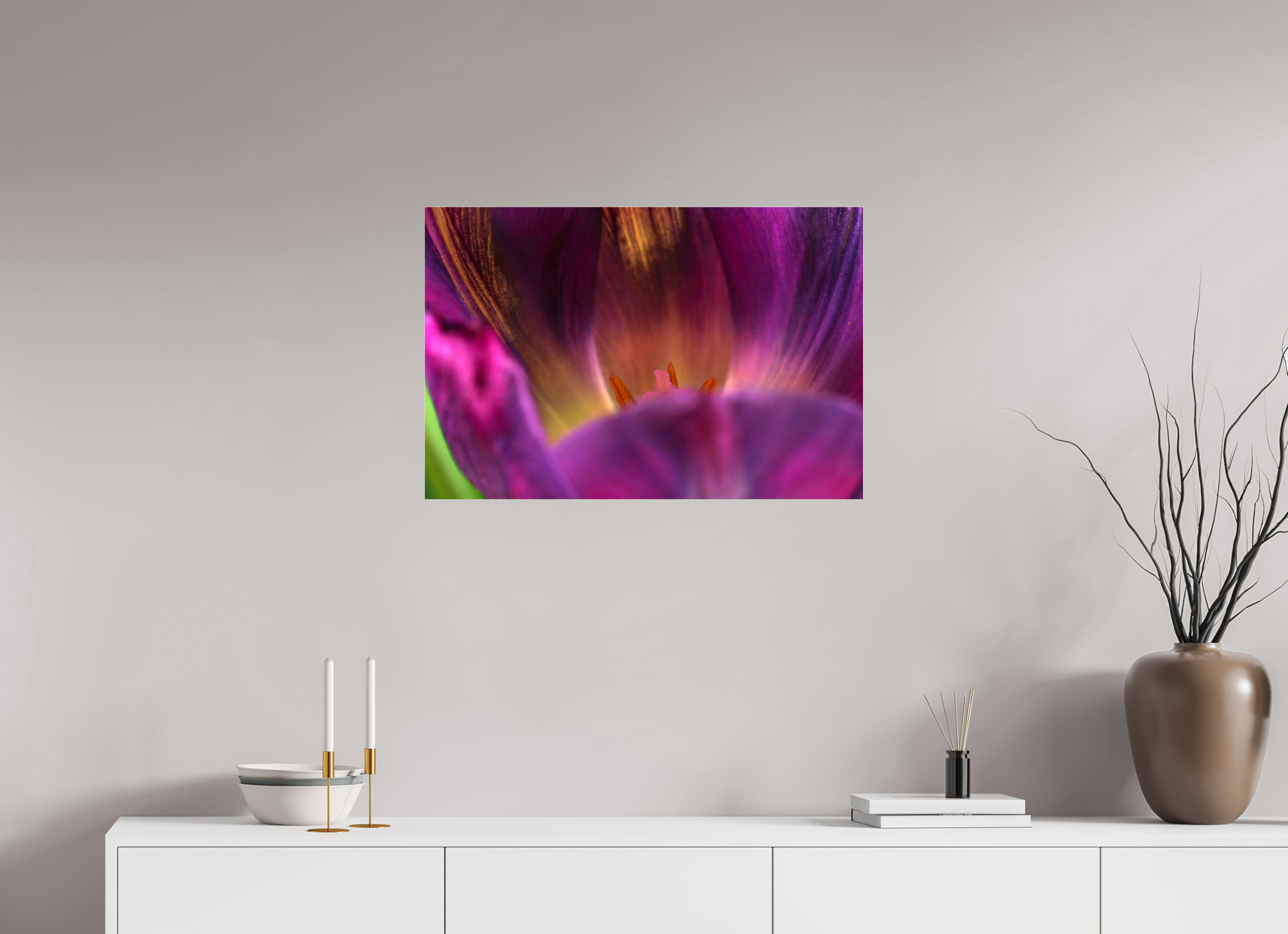 75 x 50 cm, Acrylglas, glänzend, 2 mm, Dibond 3 mm, mit Aufhängung Purple Beauty